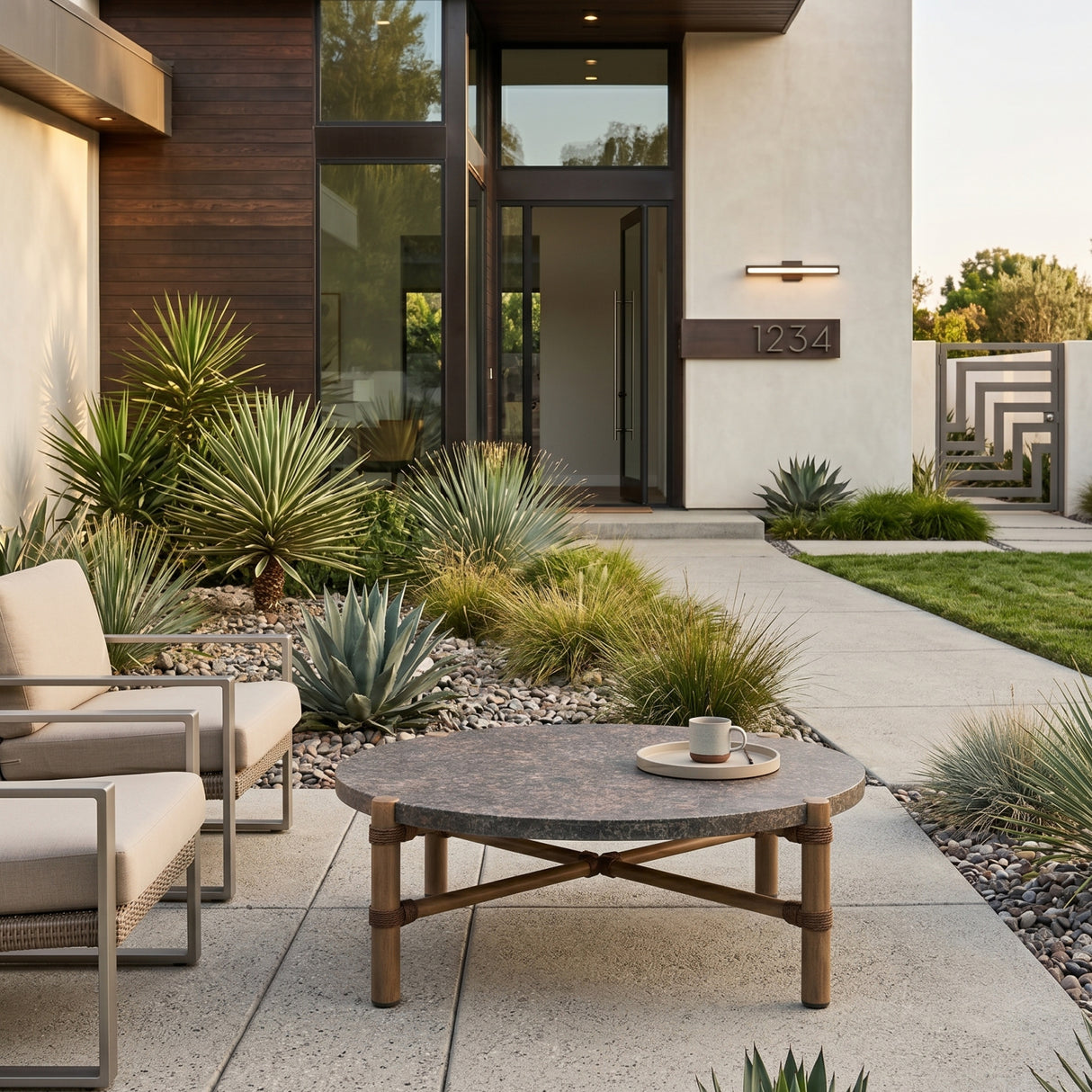 Modern European furniture - Brown Stone Round Outdoor Coffee Table - www.oroa.com