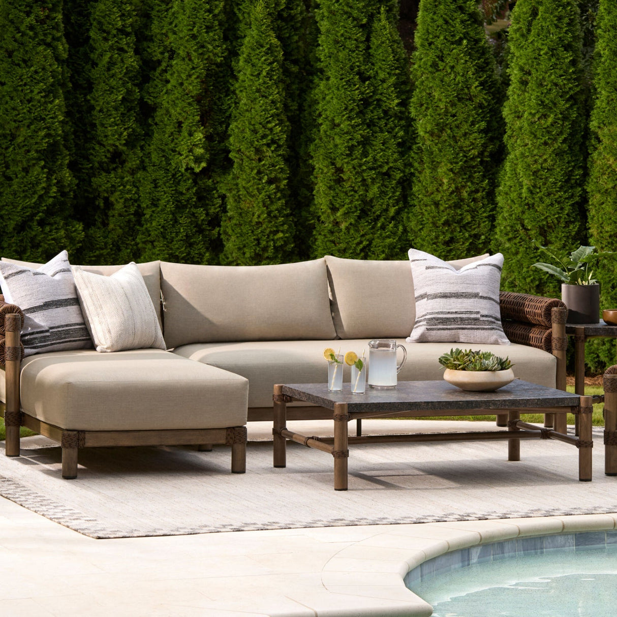 Modern European furniture - Brown Stone Rectangular Outdoor Coffee Table - www.oroa.com