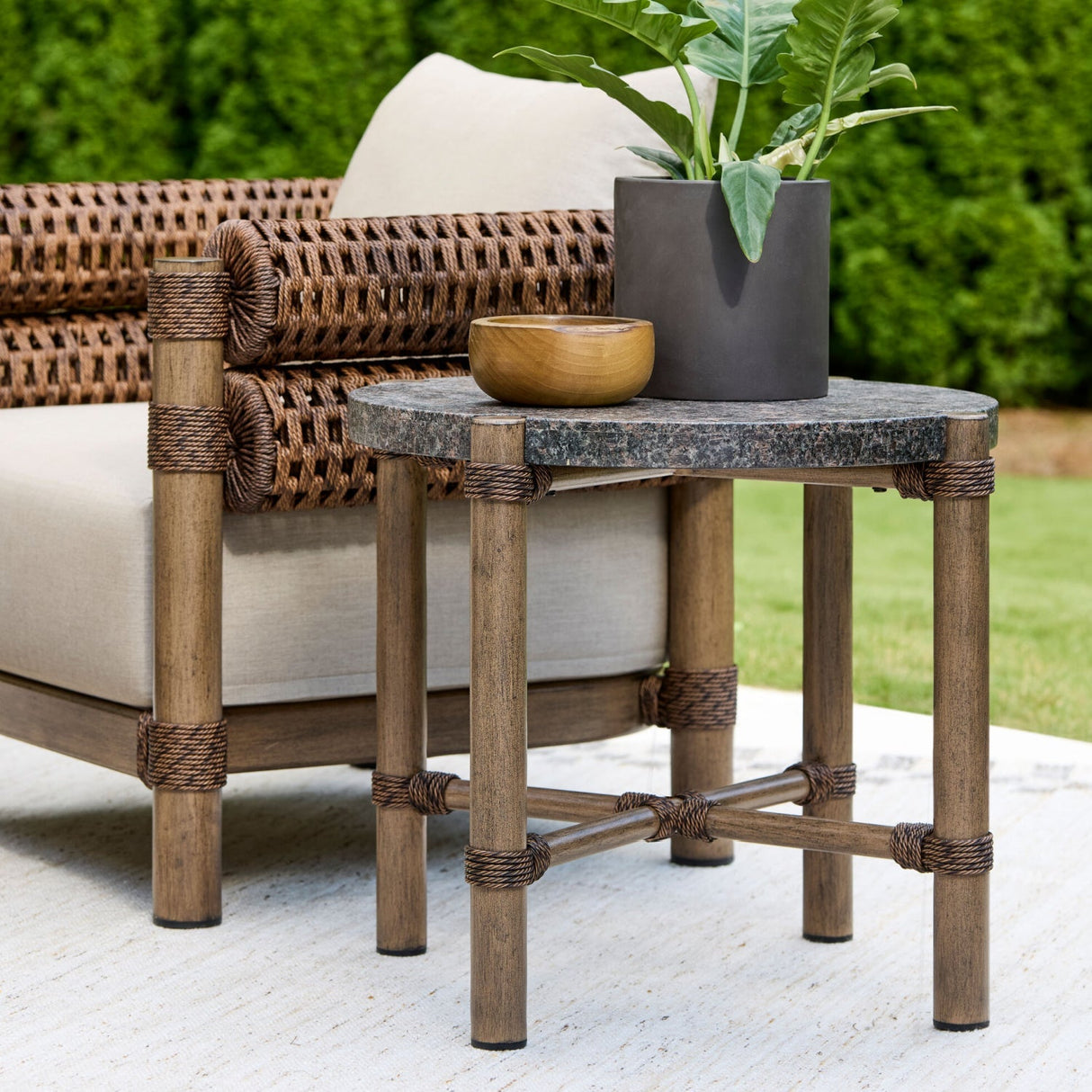 Modern European furniture - Brown Stone Round Outdoor End Table - www.oroa.com