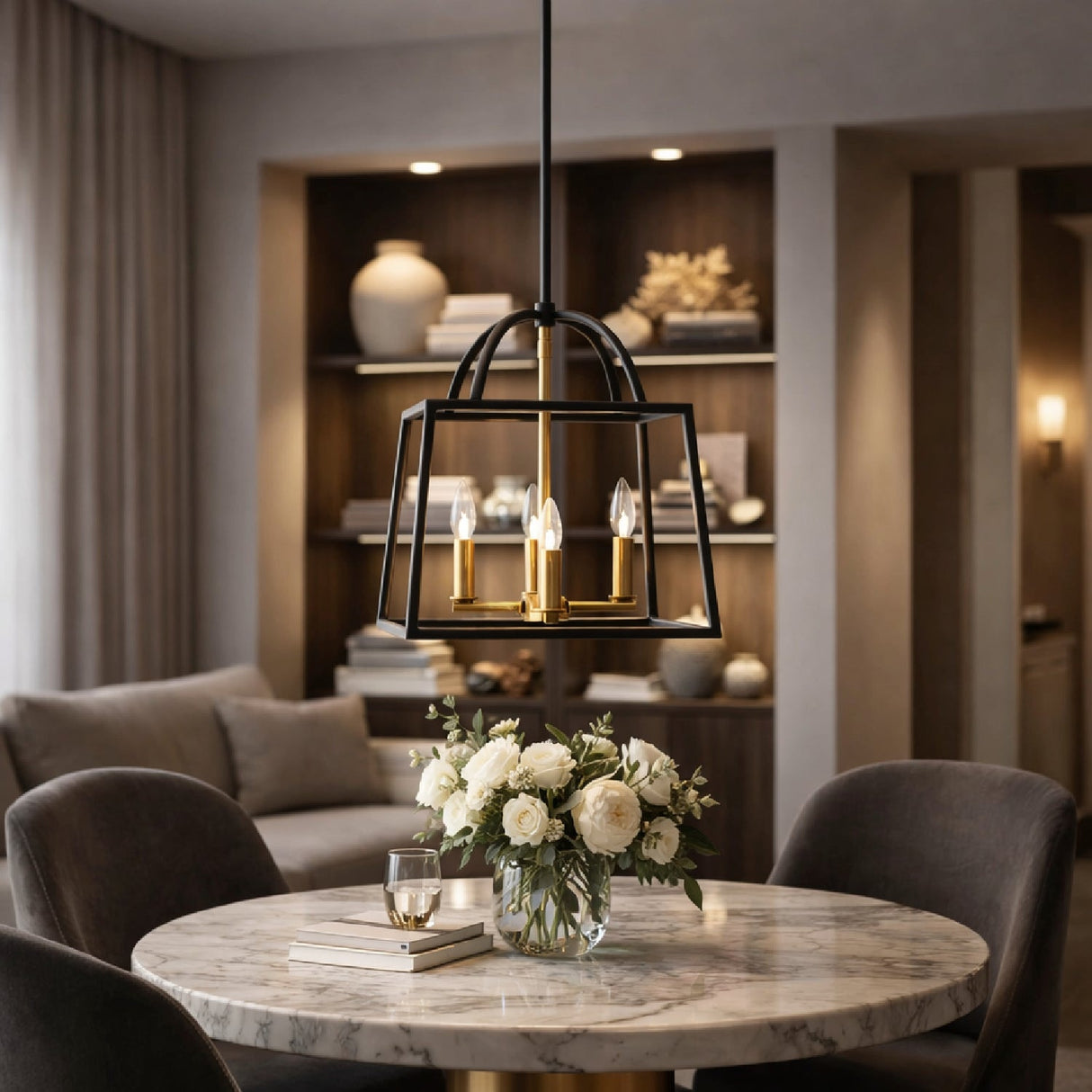 Modern European furniture - Black Iron Framed 4-Light Chandelier - www.oroa.com