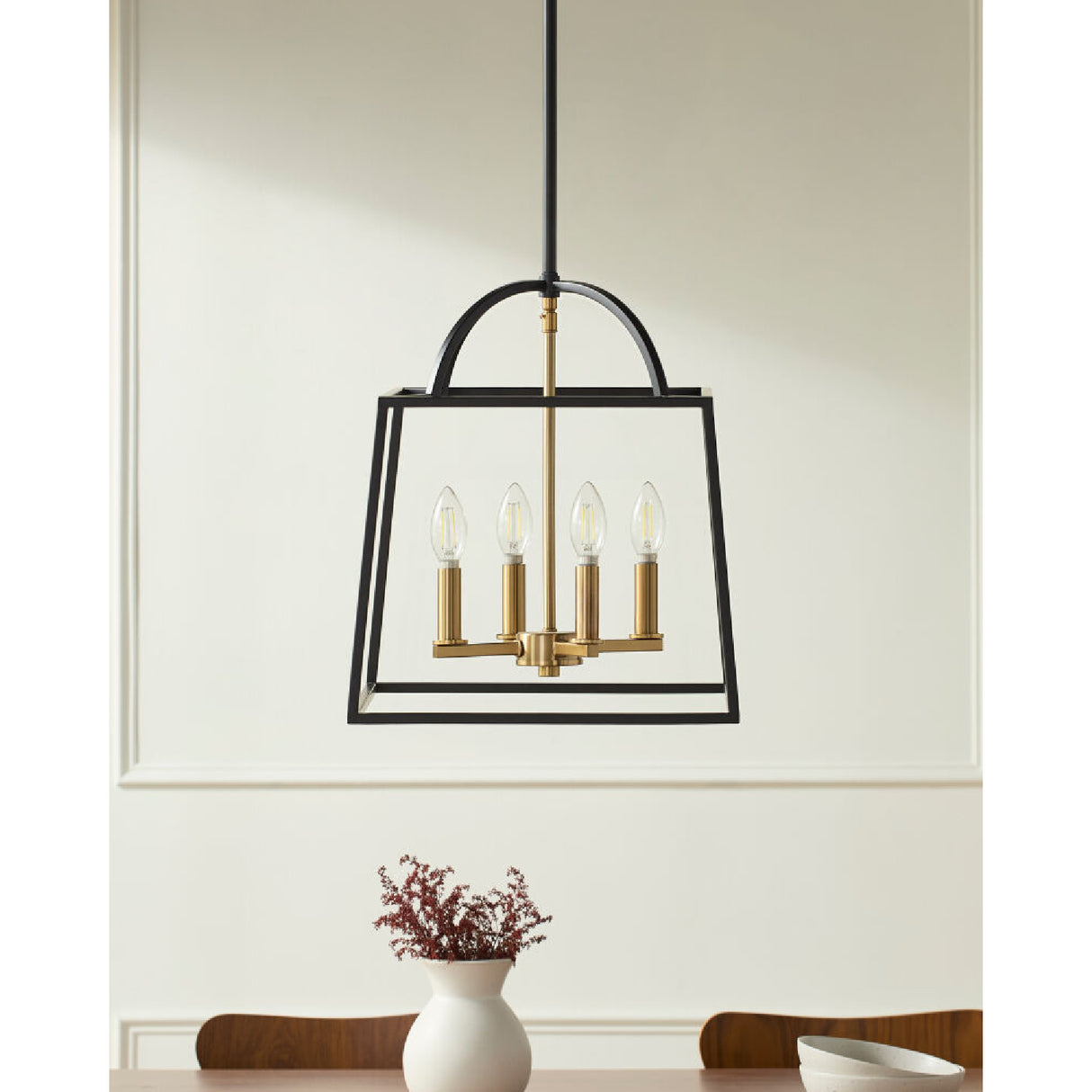 Modern European furniture - Black Iron Framed 4-Light Chandelier - www.oroa.com