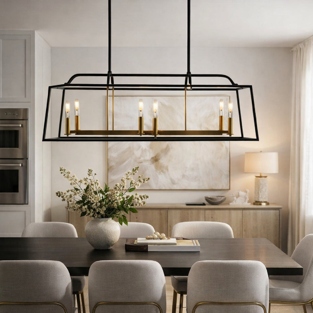 Modern European furniture - Black Iron Framed 6-Light Chandelier - www.oroa.com