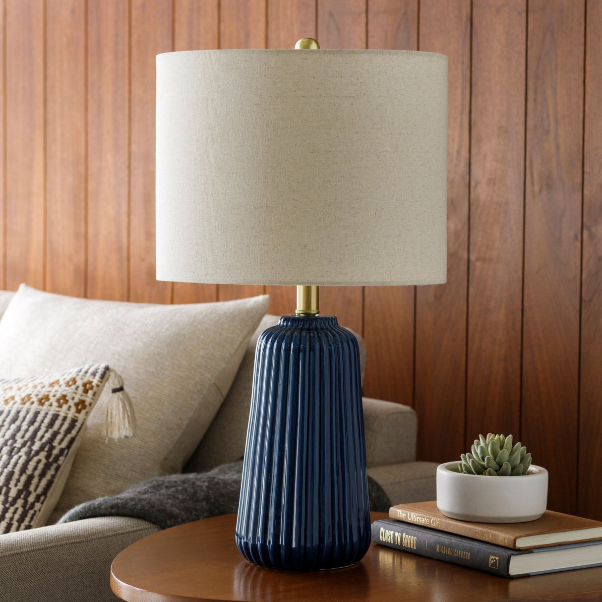 Modern European furniture - Glazed Blue Ceramic Table Lamp - www.oroa.com