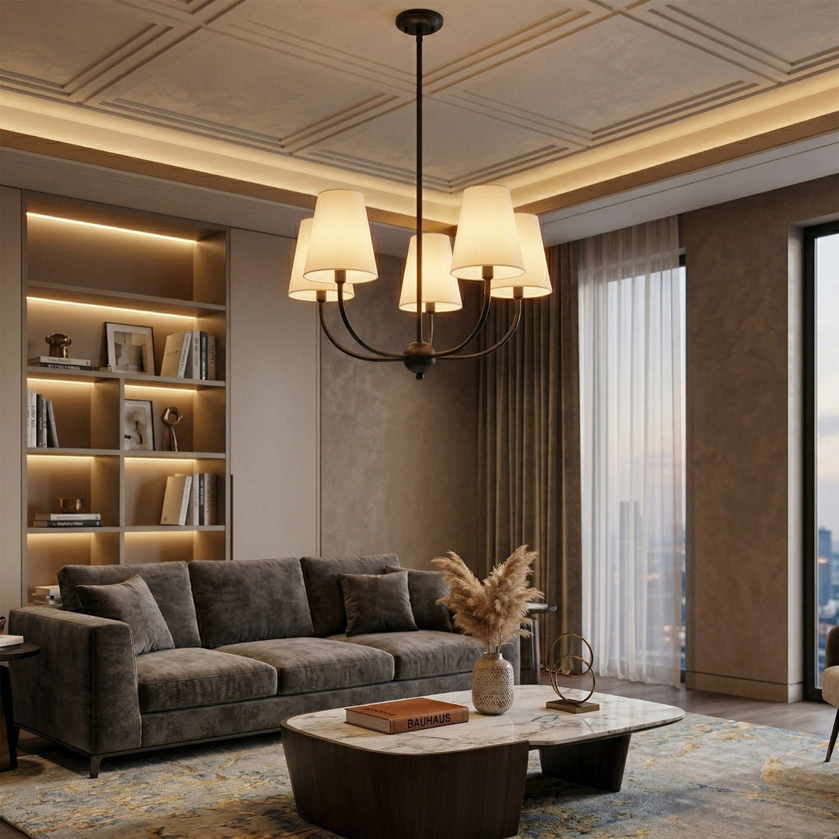 Modern European furniture - White Cotton Shade Chandelier - www.oroa.com