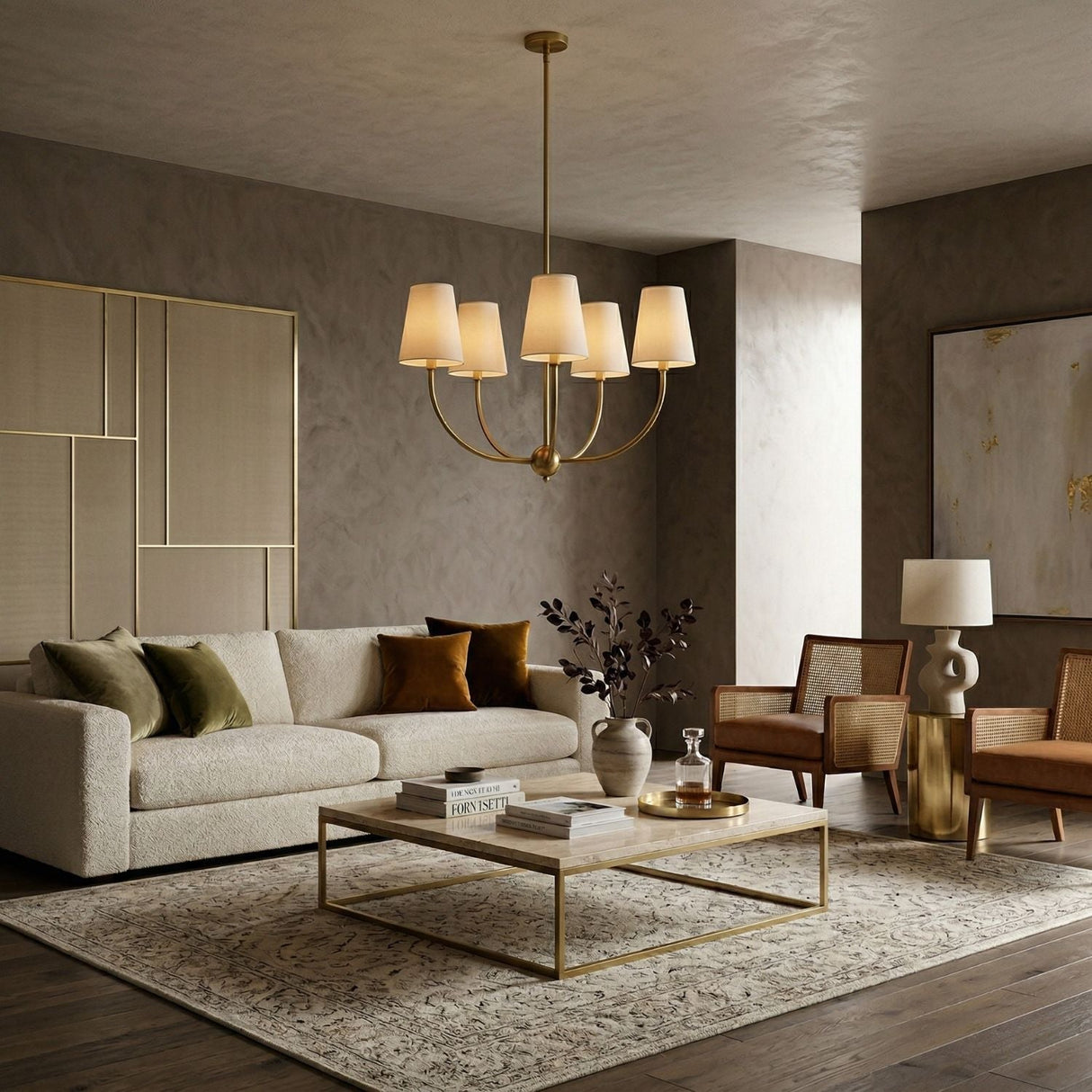 Modern European furniture - White Cotton Shade Chandelier - www.oroa.com