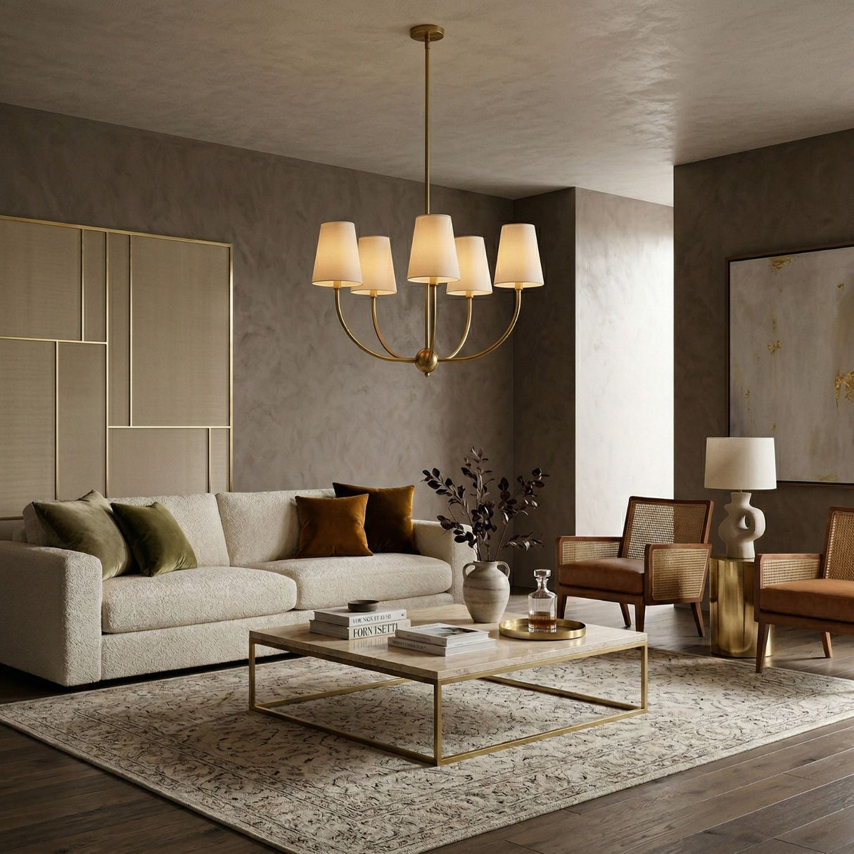 Modern European furniture - White Cotton Shade Chandelier - www.oroa.com | Oroa.com