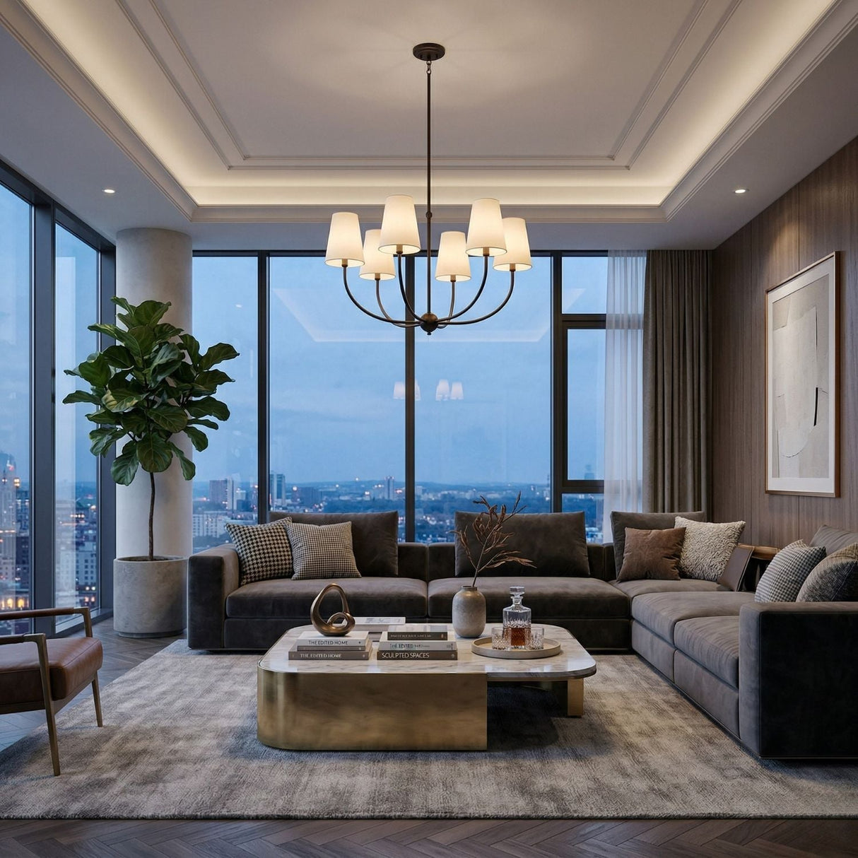 Modern European furniture - White Cotton Shade Chandelier - www.oroa.com