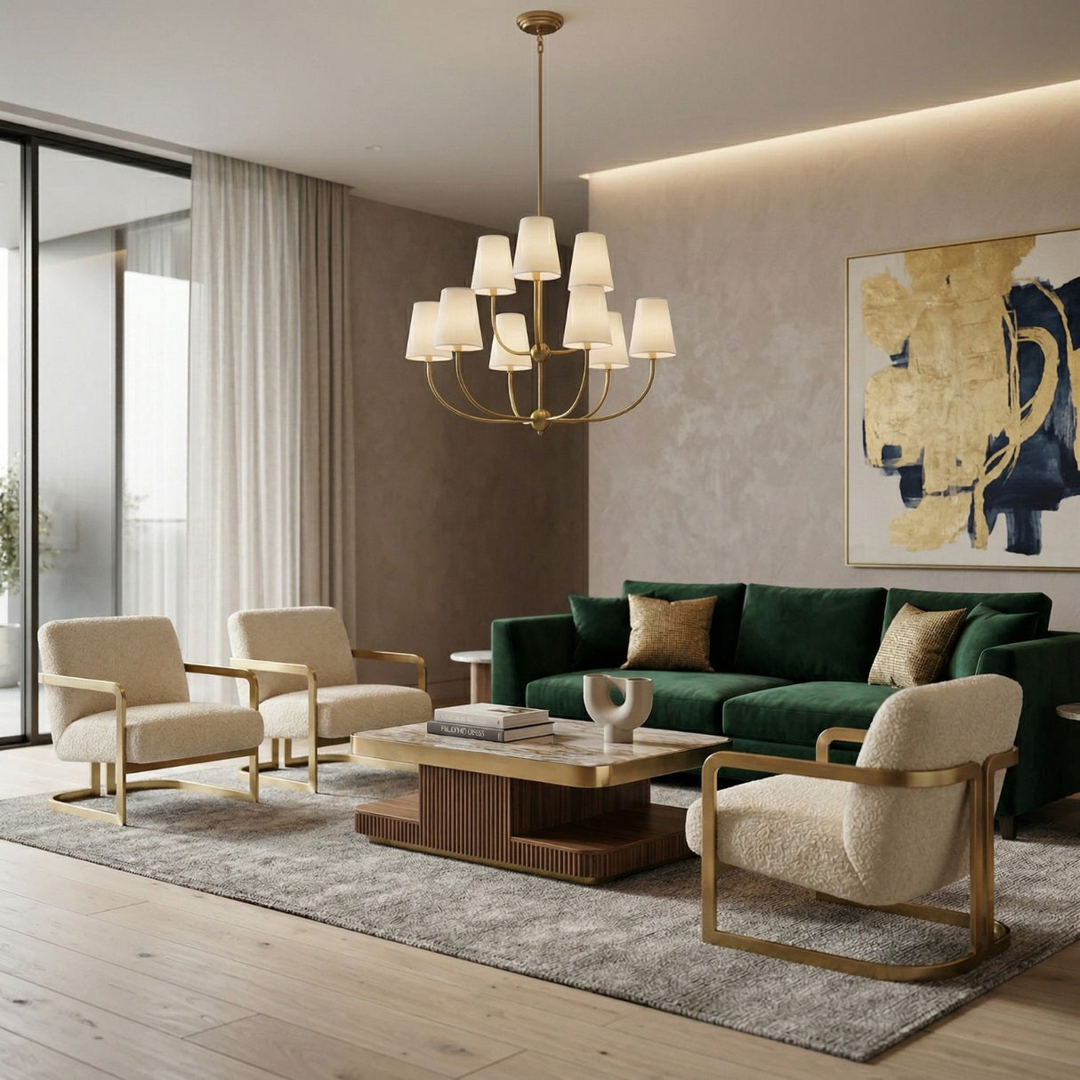 Modern European furniture - White Cotton Shade Chandelier - www.oroa.com