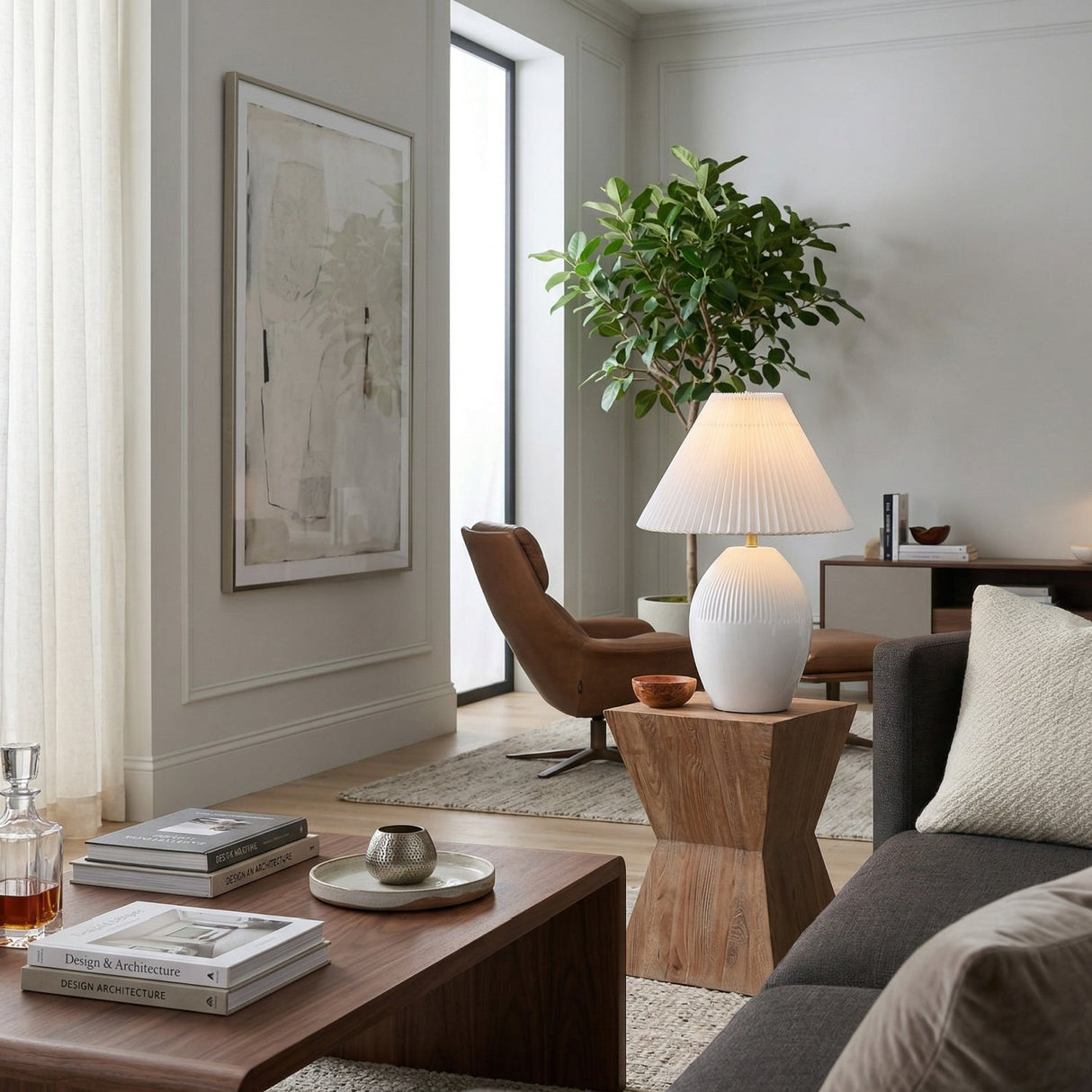 Modern European furniture - Ceramic Pleated Linen Table Lamp - www.oroa.com