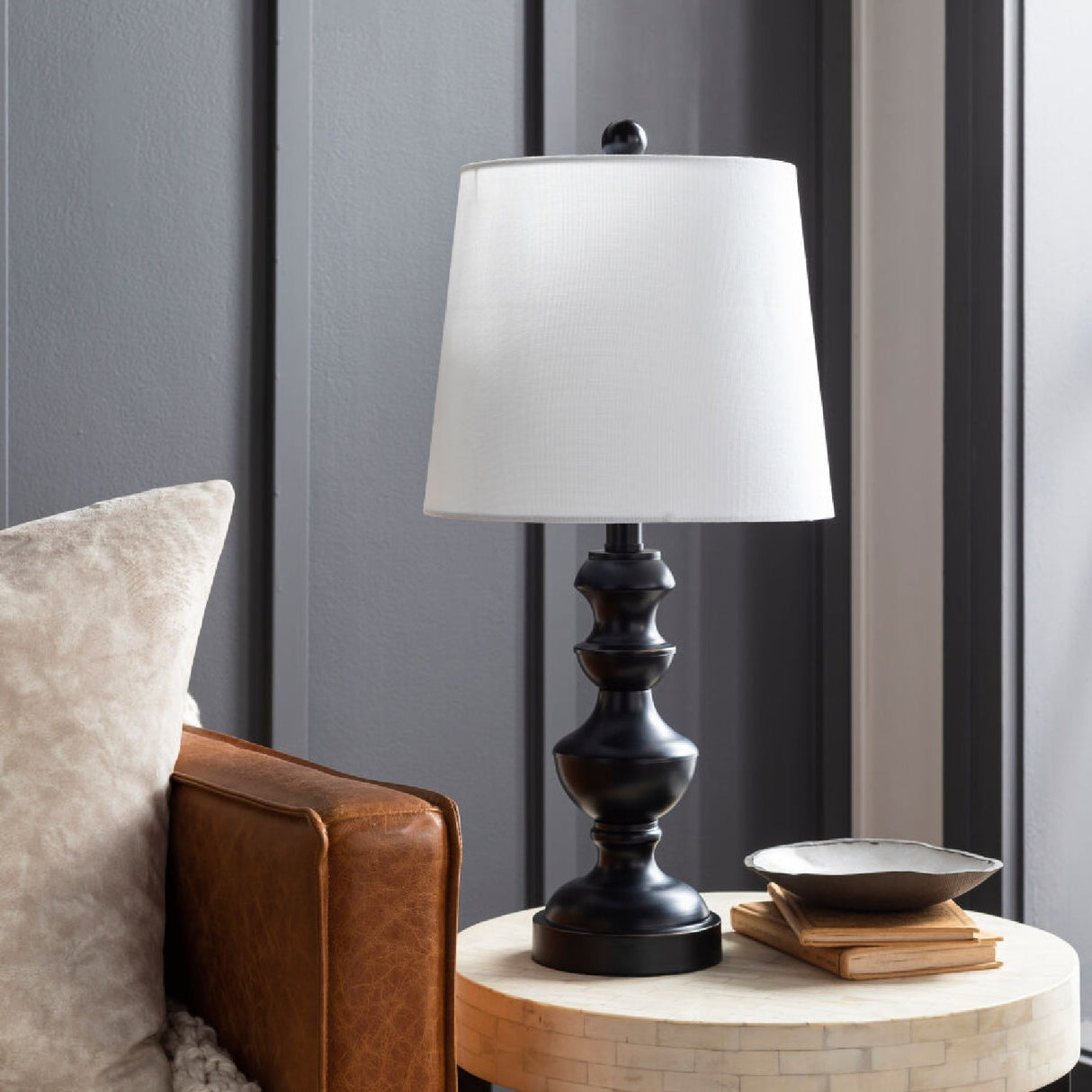 Modern European furniture - Black Iron Linen Table Lamp - www.oroa.com