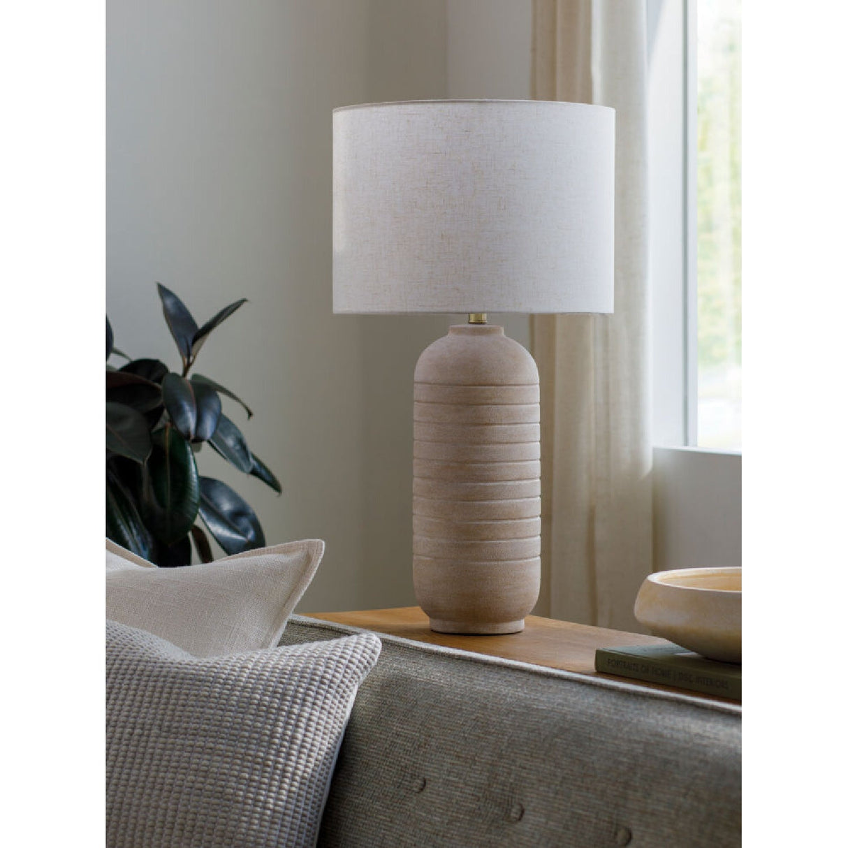 Modern European furniture - Beige Linen Ceramic Table Lamp - www.oroa.com