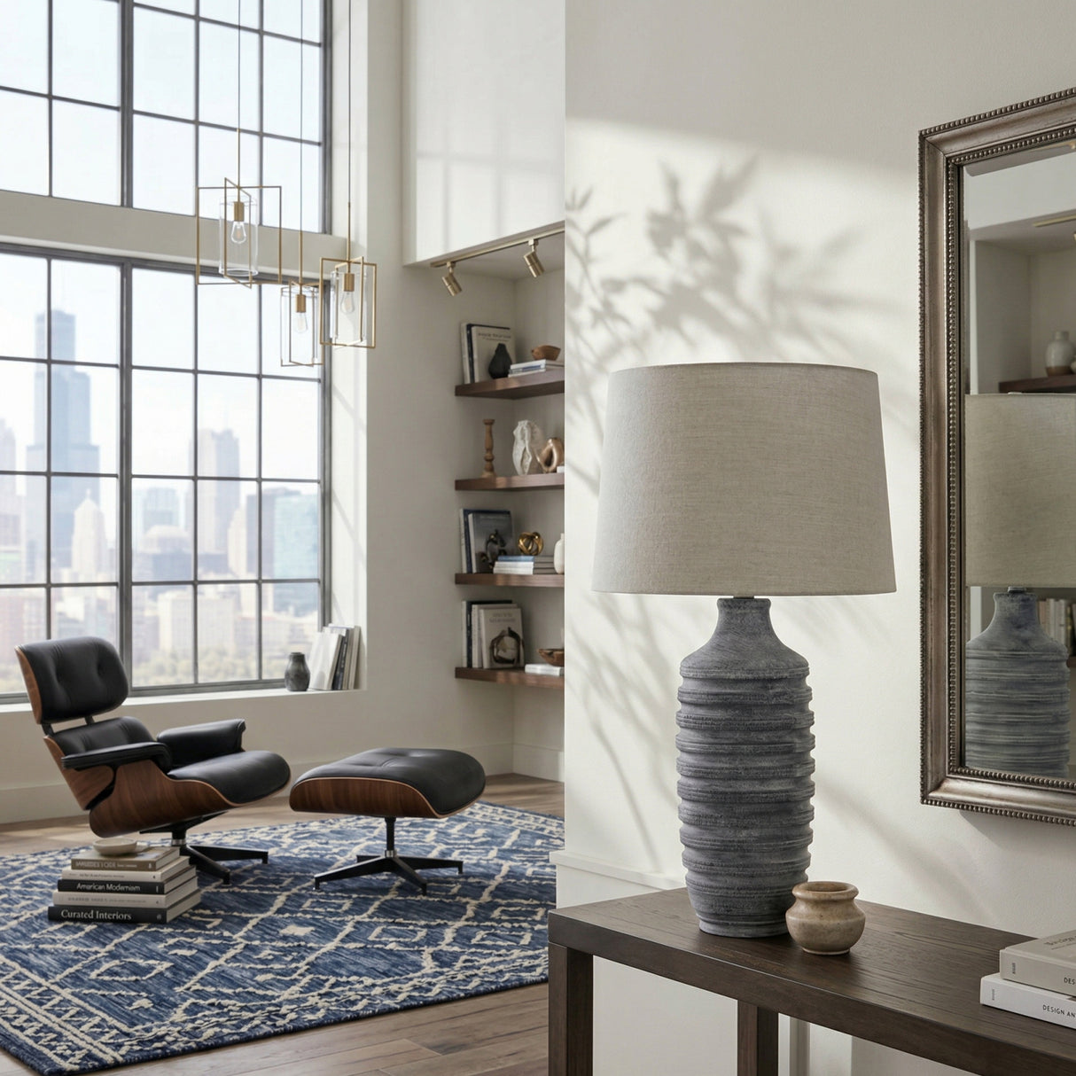 Modern European furniture - Gray Linen Accent Table Lamp L - www.oroa.com | Oroa.com