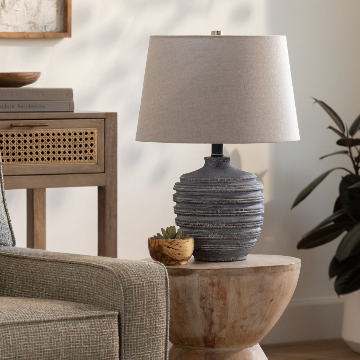 Modern European furniture - Gray Linen Accent Table Lamp S - www.oroa.com