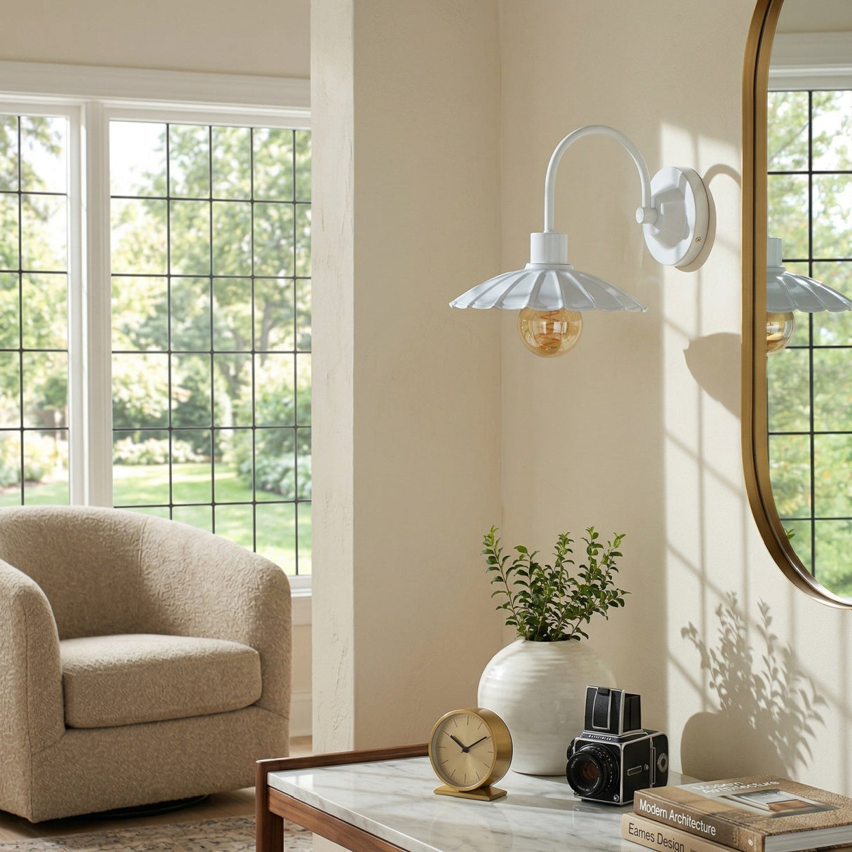 Modern European furniture - Scalloped Metal Shade Wall Lamp - www.oroa.com