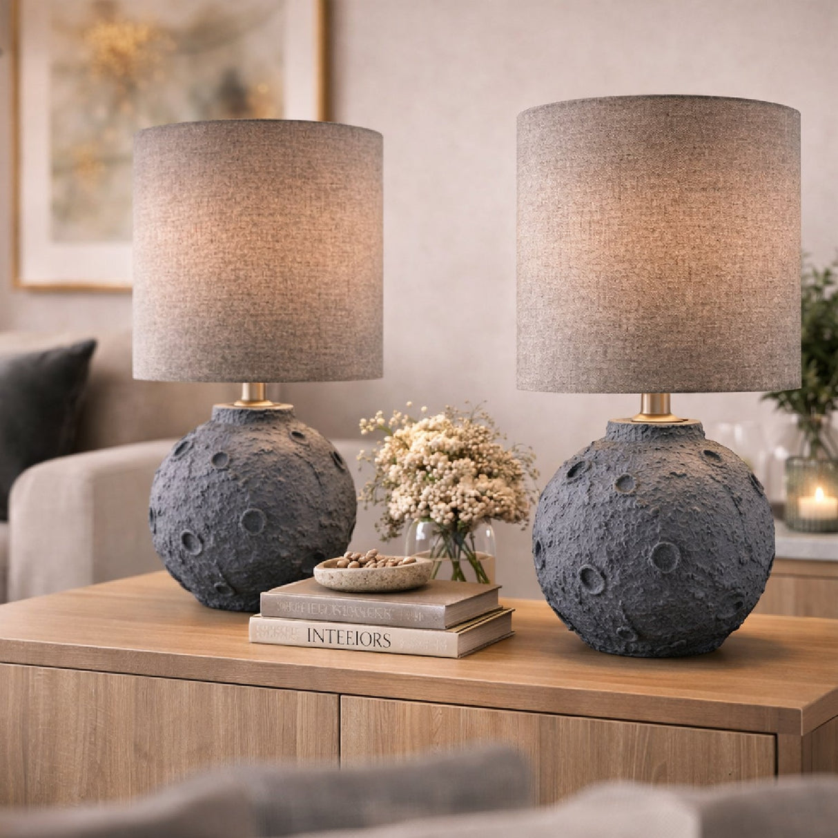 Modern European furniture - Textured Round Base Table Lamps (2) - www.oroa.com