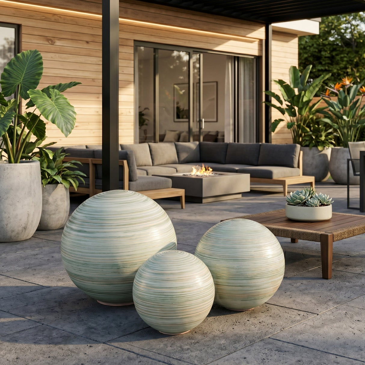 Modern European furniture - Glass Sphere Outdoor Sculpture Set (3) - www.oroa.com