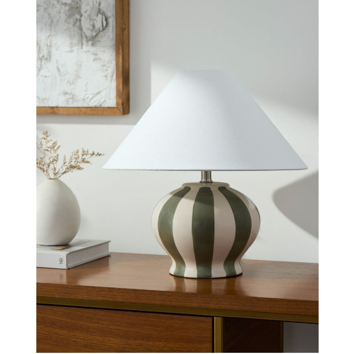 Modern European furniture - Lined Round Ceramic Table Lamp - www.oroa.com
