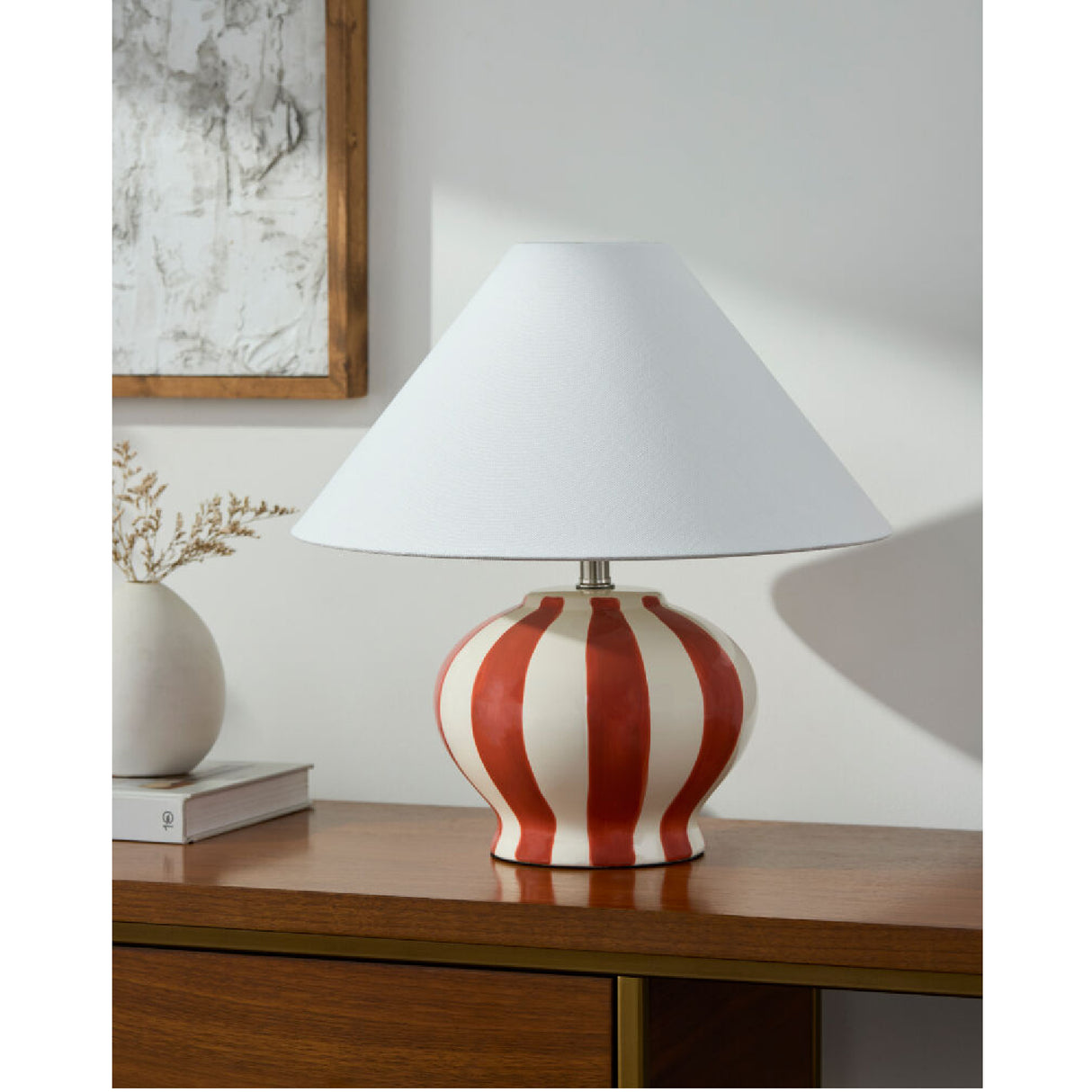 Modern European furniture - Lined Round Ceramic Table Lamp - www.oroa.com