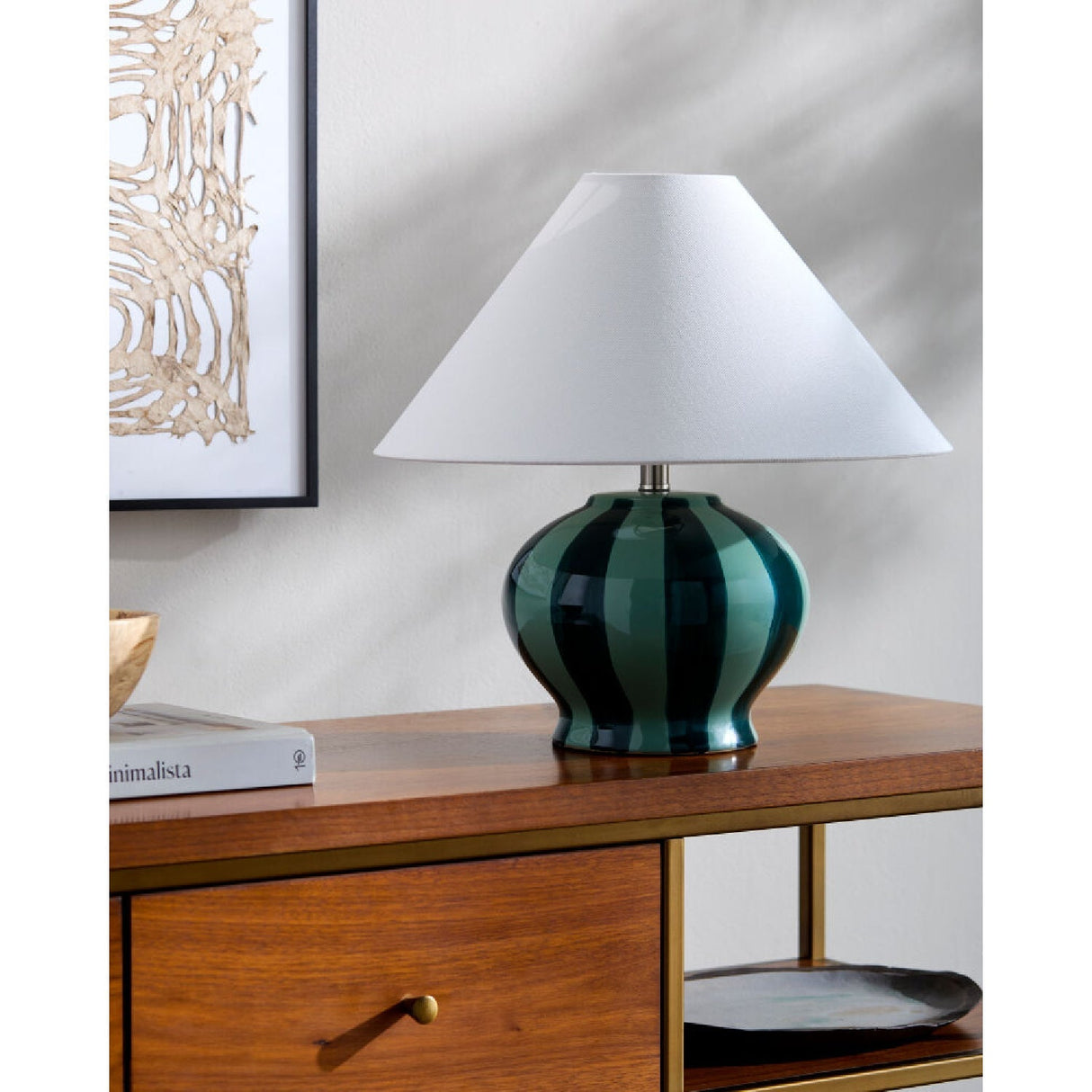 Modern European furniture - Lined Round Ceramic Table Lamp - www.oroa.com