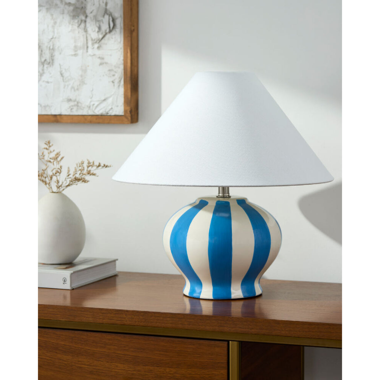 Modern European furniture - Lined Round Ceramic Table Lamp - www.oroa.com