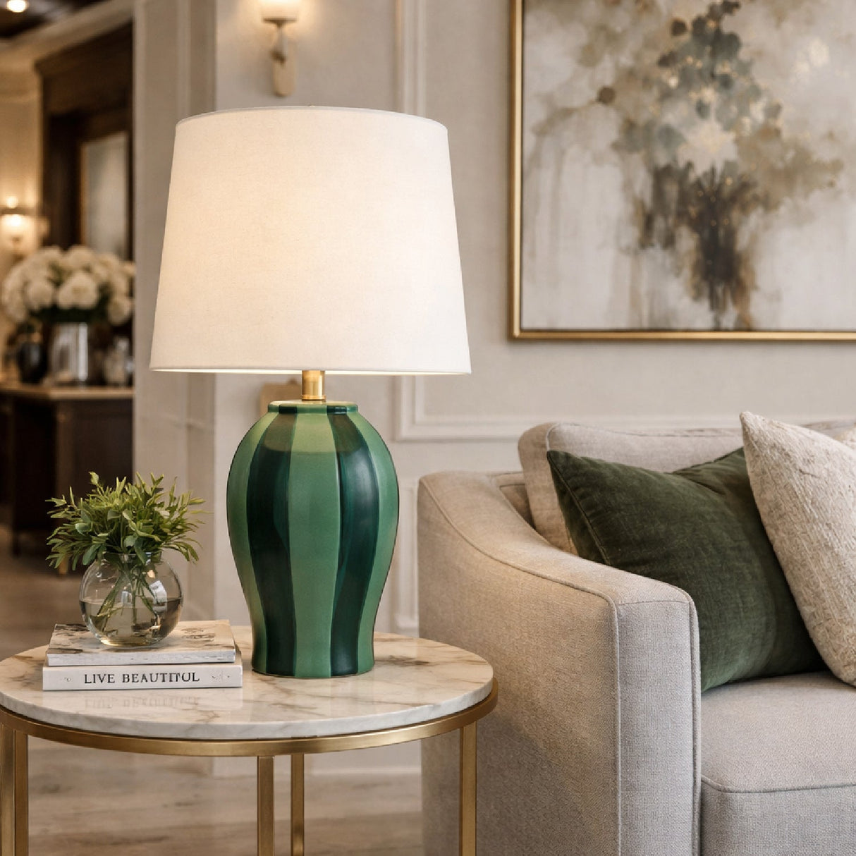 Modern European furniture - Striped Ceramic Table Lamp - www.oroa.com
