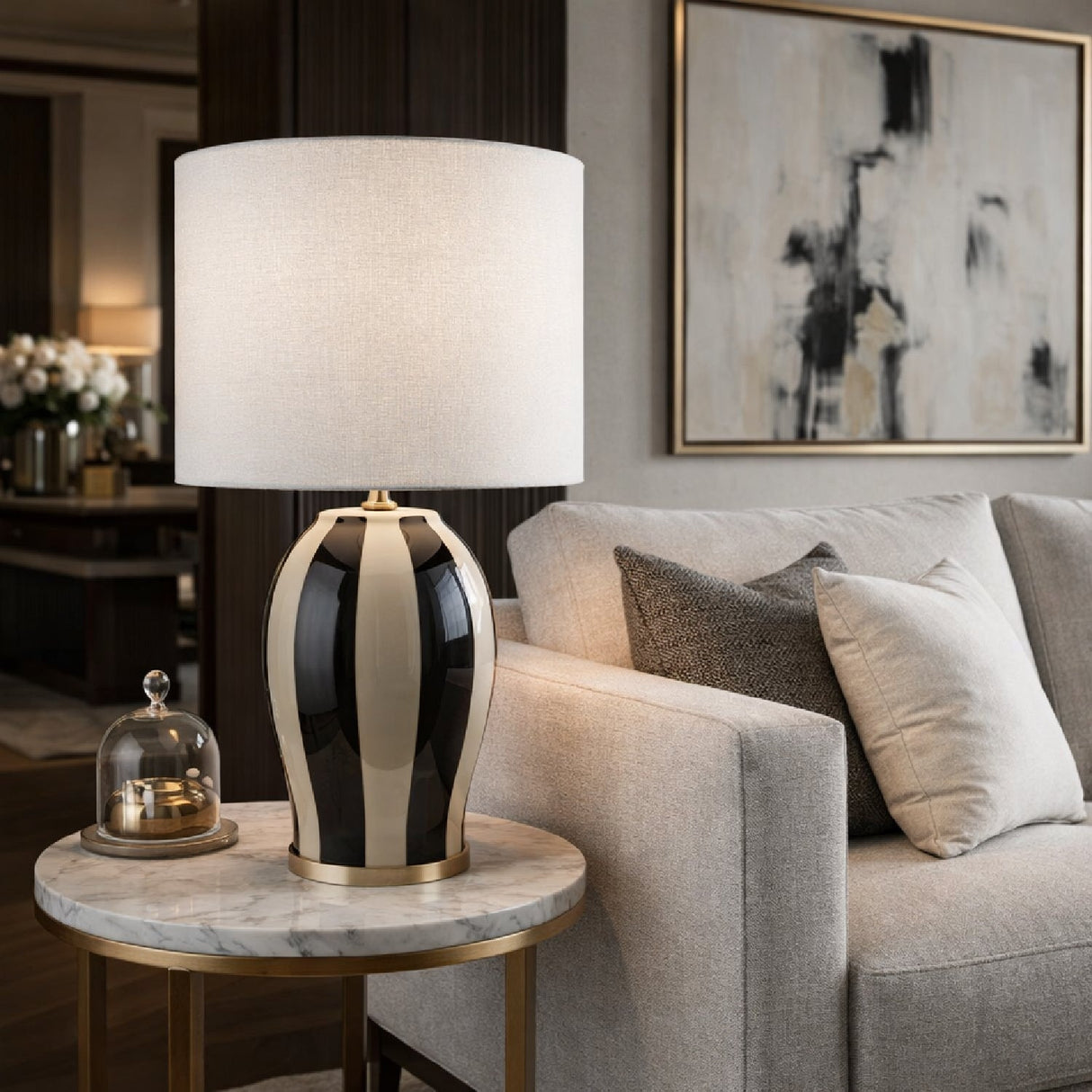Modern European furniture - Striped Ceramic Table Lamp - www.oroa.com