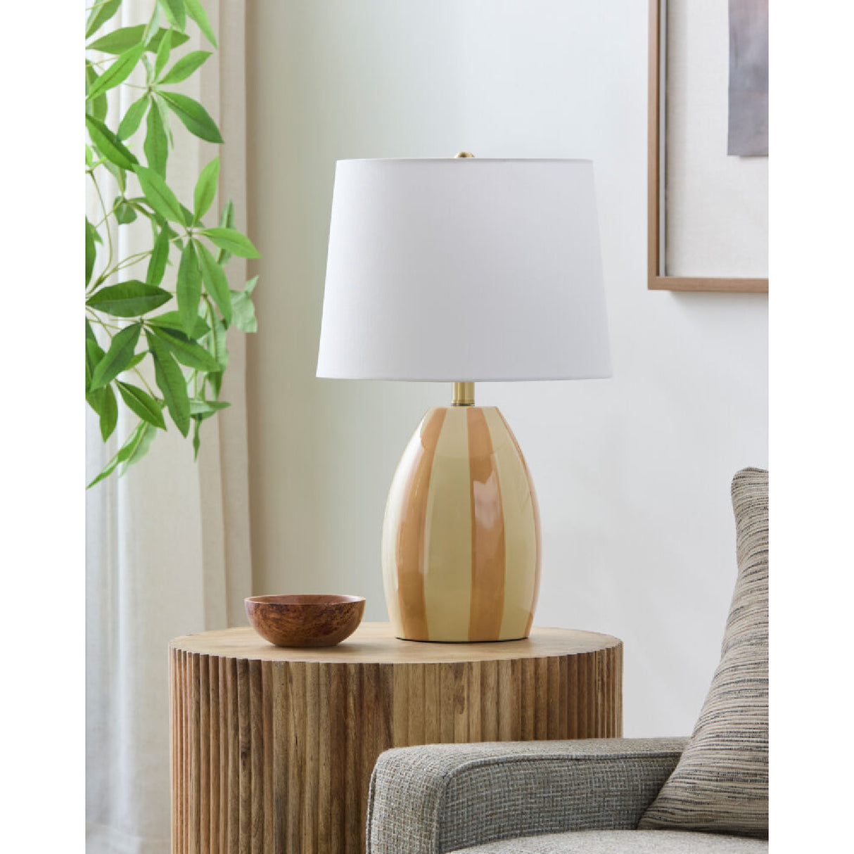 Modern European furniture - Yellow Striped Ceramic Table Lamp - www.oroa.com