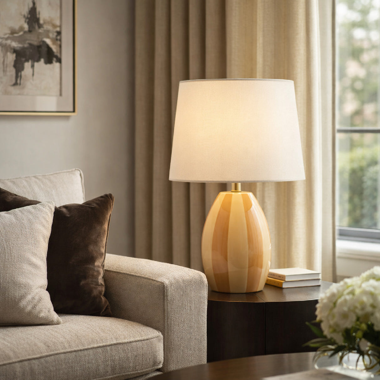 Modern European furniture - Yellow Striped Ceramic Table Lamp - www.oroa.com