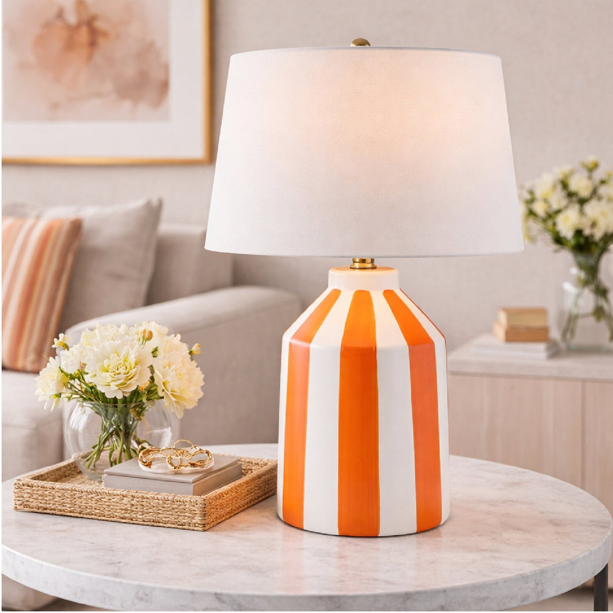 Modern European furniture - Vertical Lined Ceramic Table Lamp - www.oroa.com