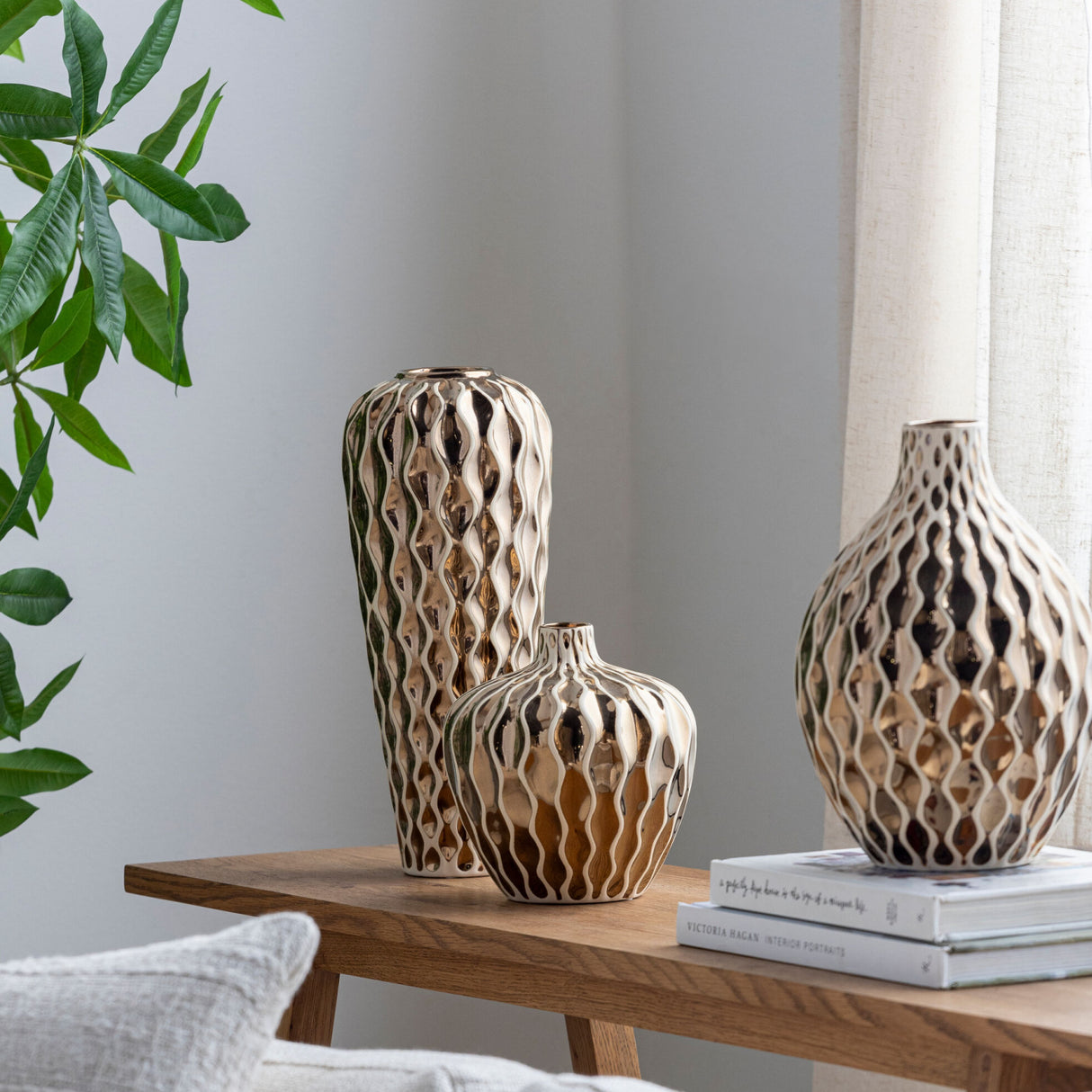 Modern European furniture - Gold Ceramic Outdoor Vase Set (3) - www.oroa.com