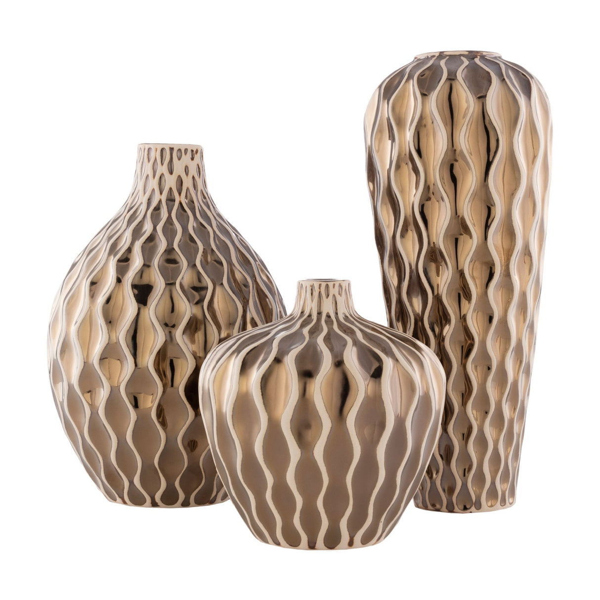 Modern European furniture - Gold Ceramic Outdoor Vase Set (3) - www.oroa.com