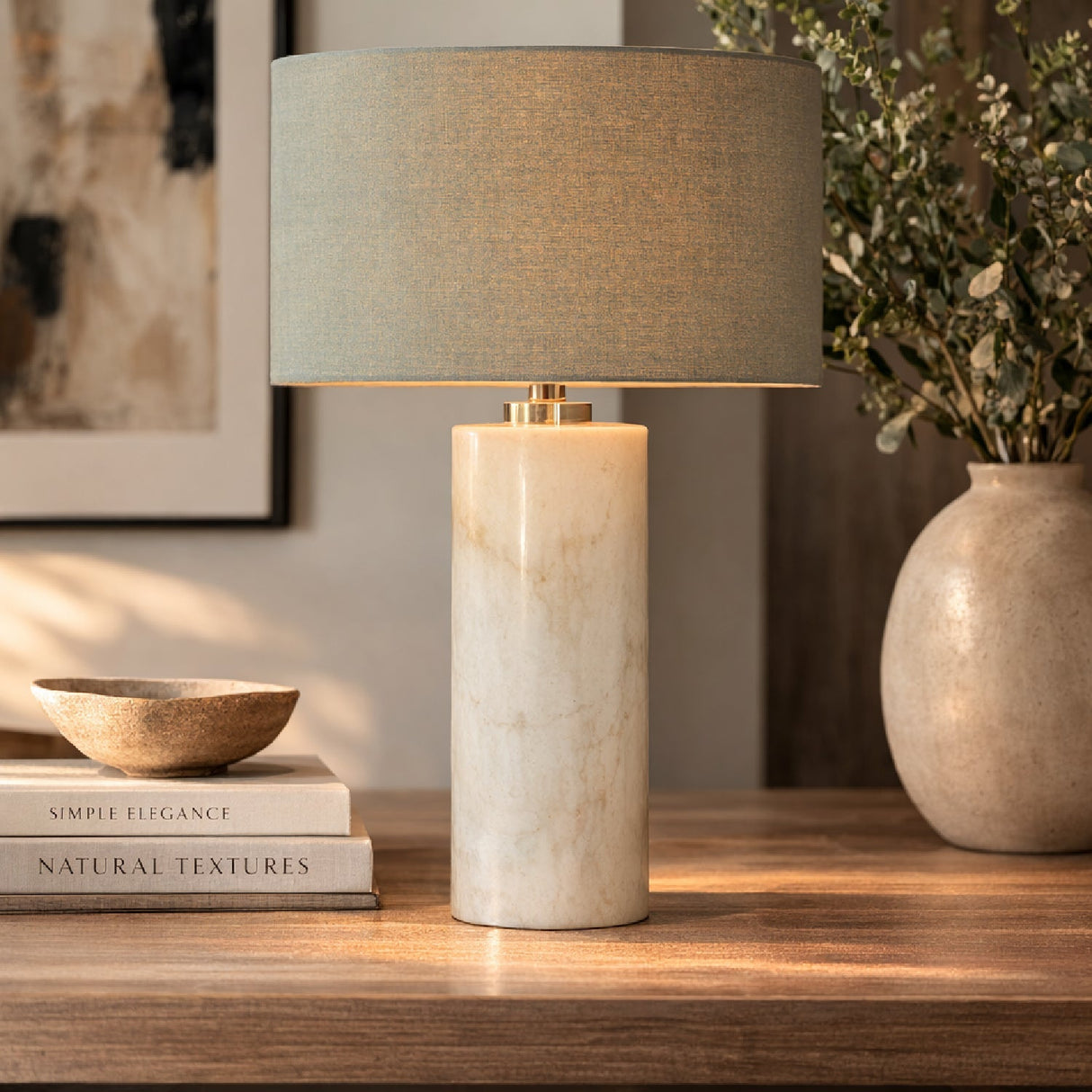Modern European furniture - White Cylindrical Marble Table Lamp - www.oroa.com