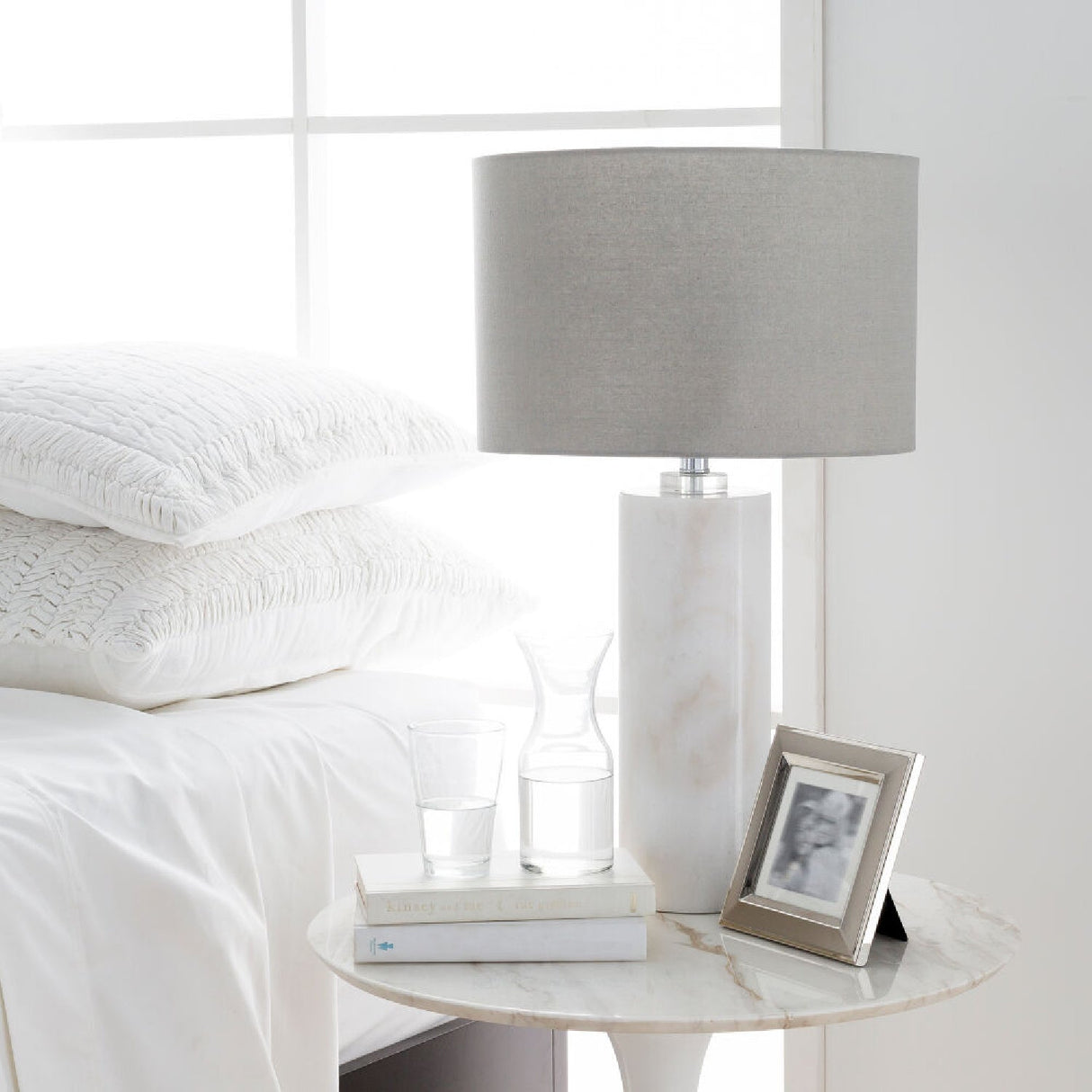 Modern European furniture - White Cylindrical Marble Table Lamp - www.oroa.com
