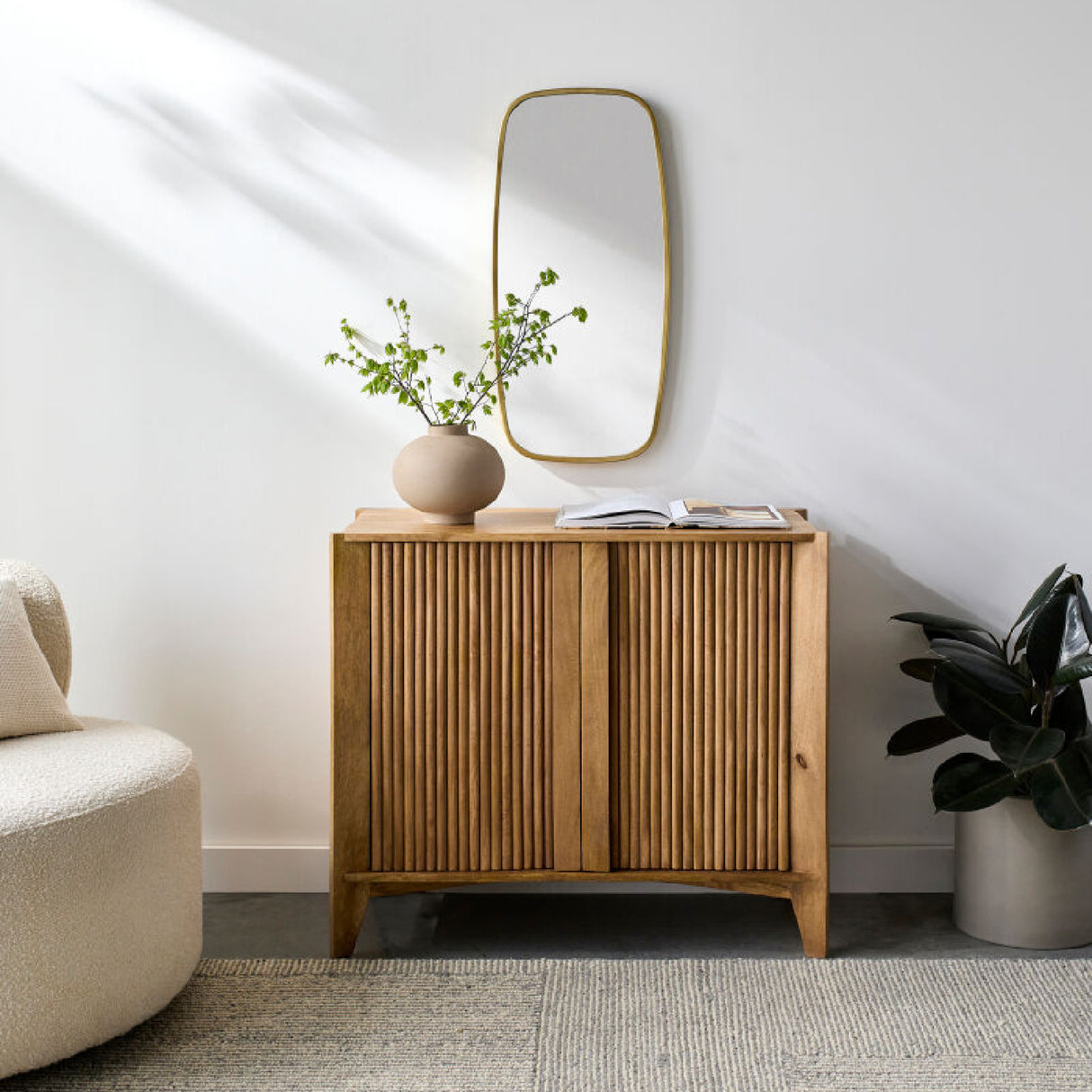 Modern European furniture - Reeded Mango Wood Cabinet - www.oroa.com