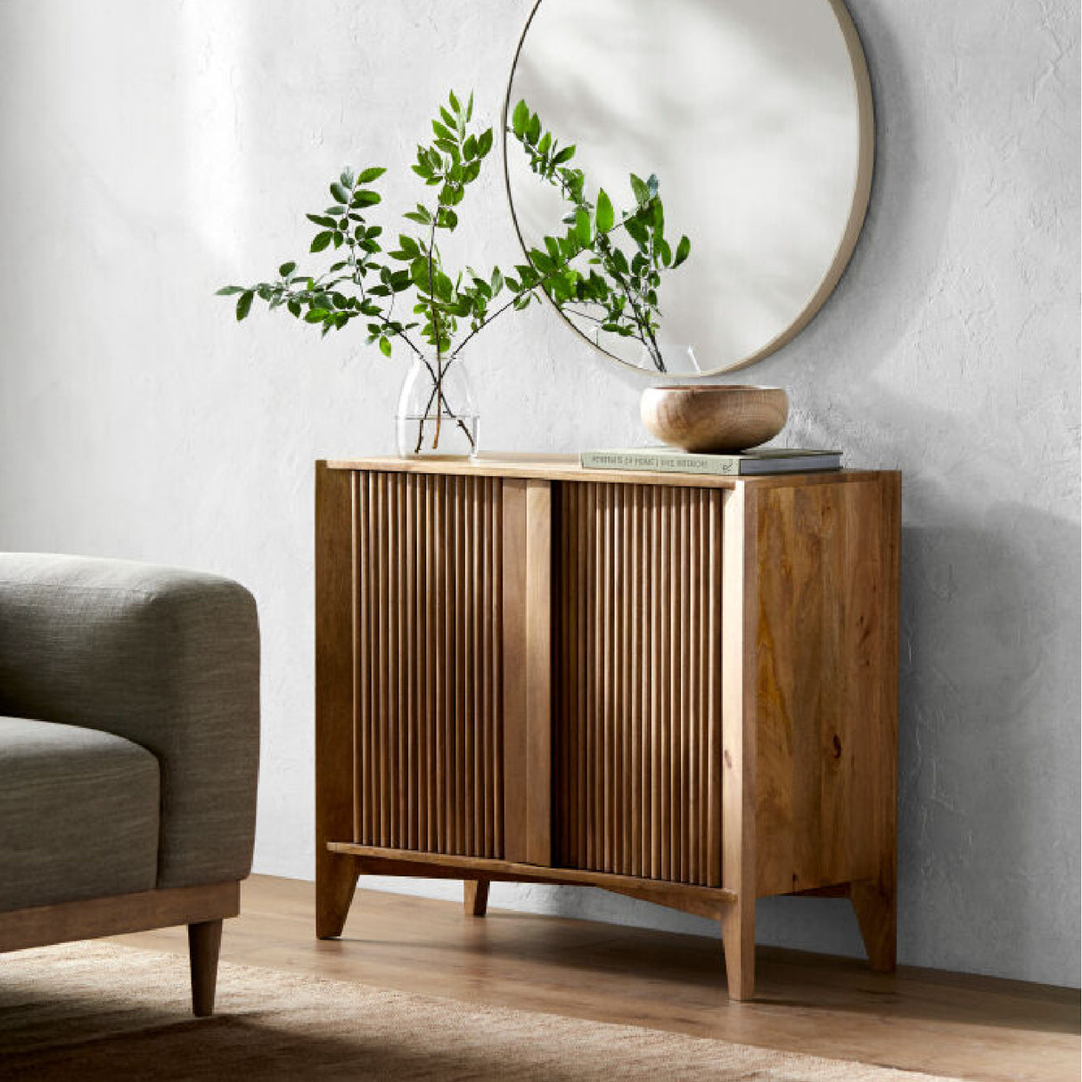 Modern European furniture - Reeded Mango Wood Cabinet - www.oroa.com