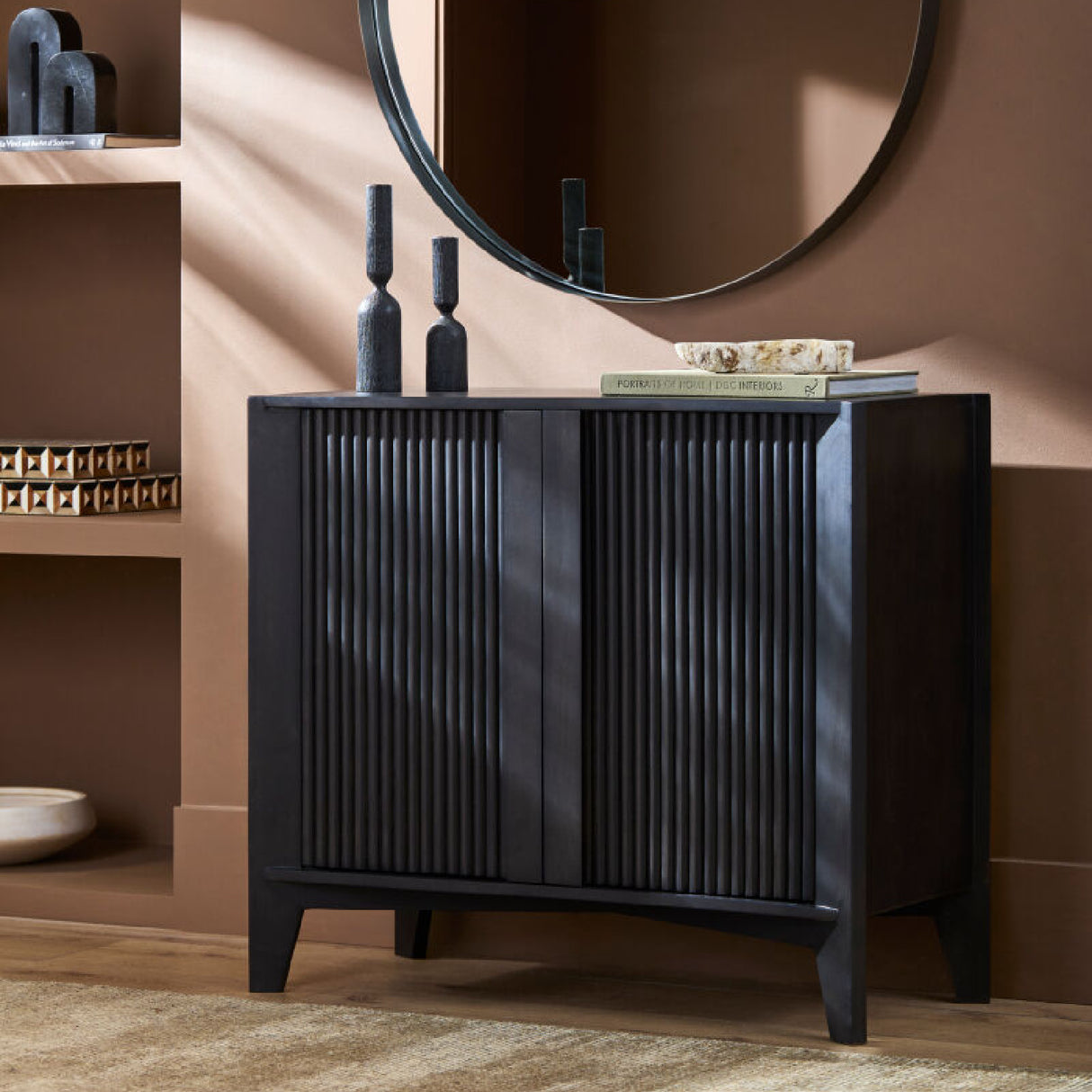 Modern European furniture - Reeded Mango Wood Cabinet - www.oroa.com