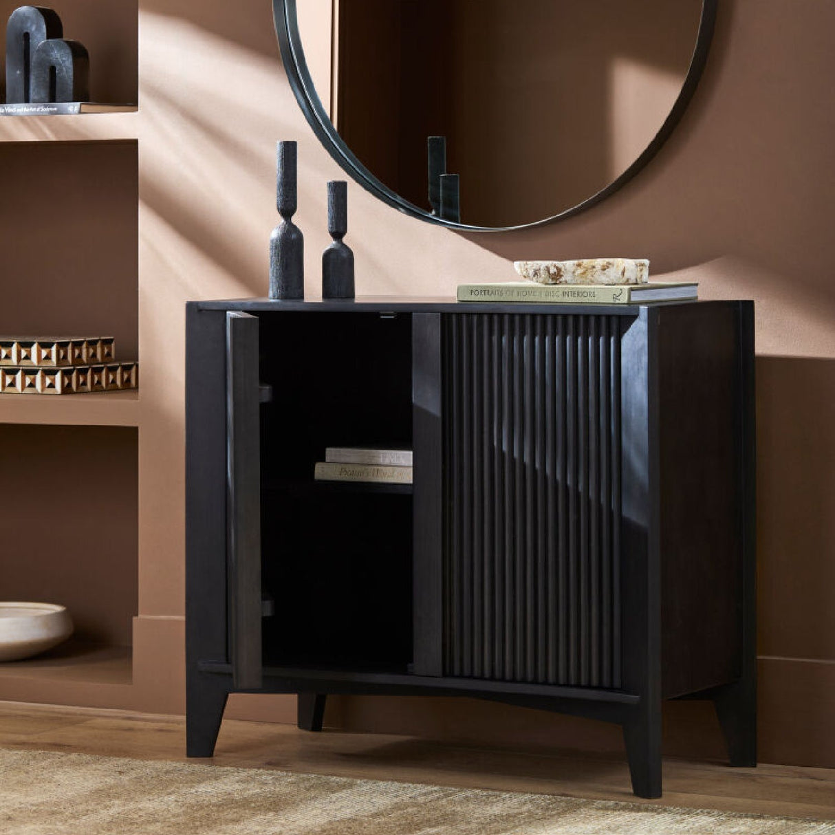 Modern European furniture - Reeded Mango Wood Cabinet - www.oroa.com