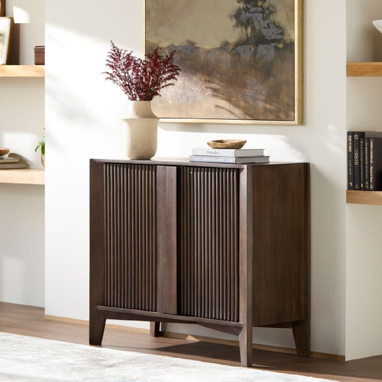 Modern European furniture - Reeded Mango Wood Cabinet - www.oroa.com