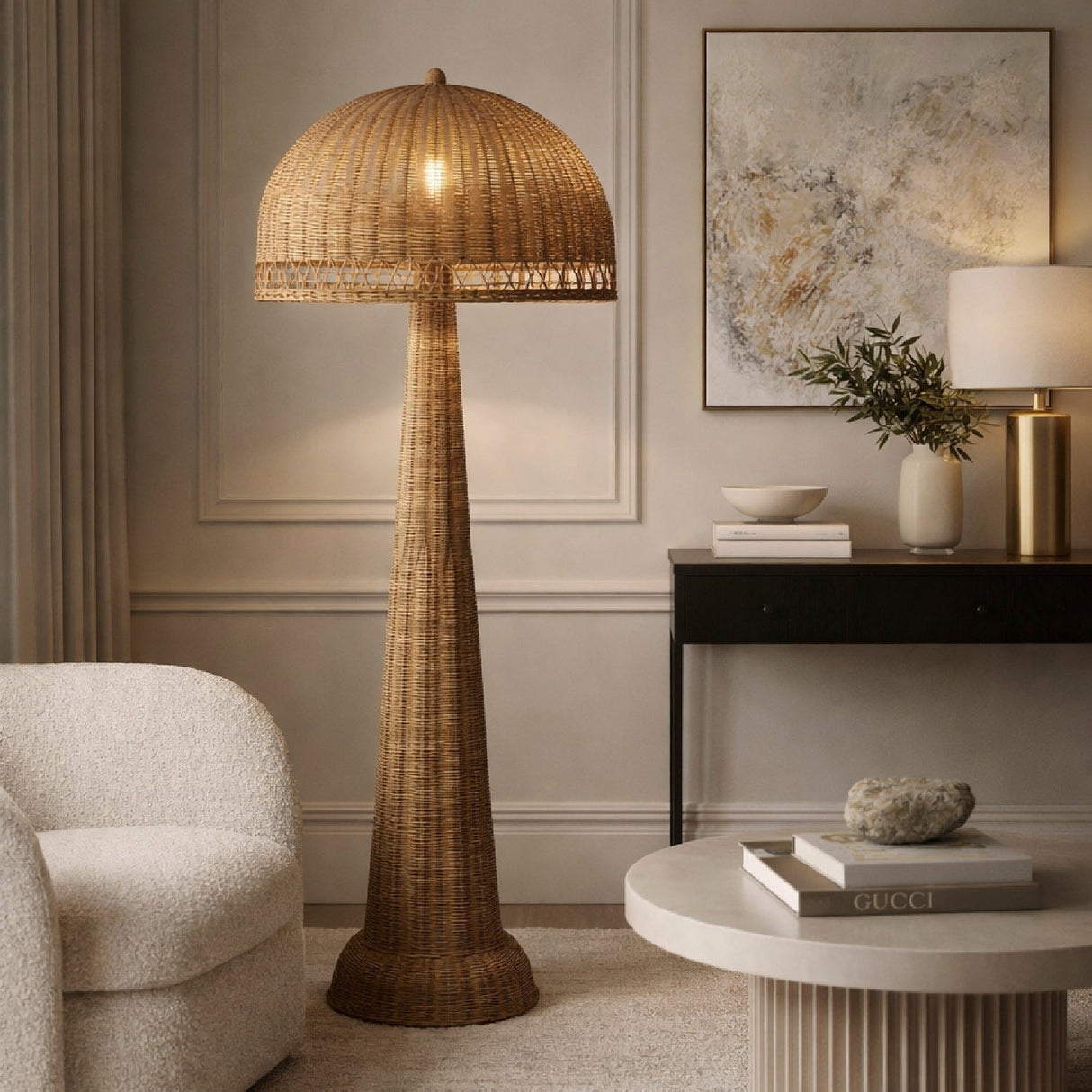 Modern European furniture - Natural Rattan Dome Floor Lamp - www.oroa.com