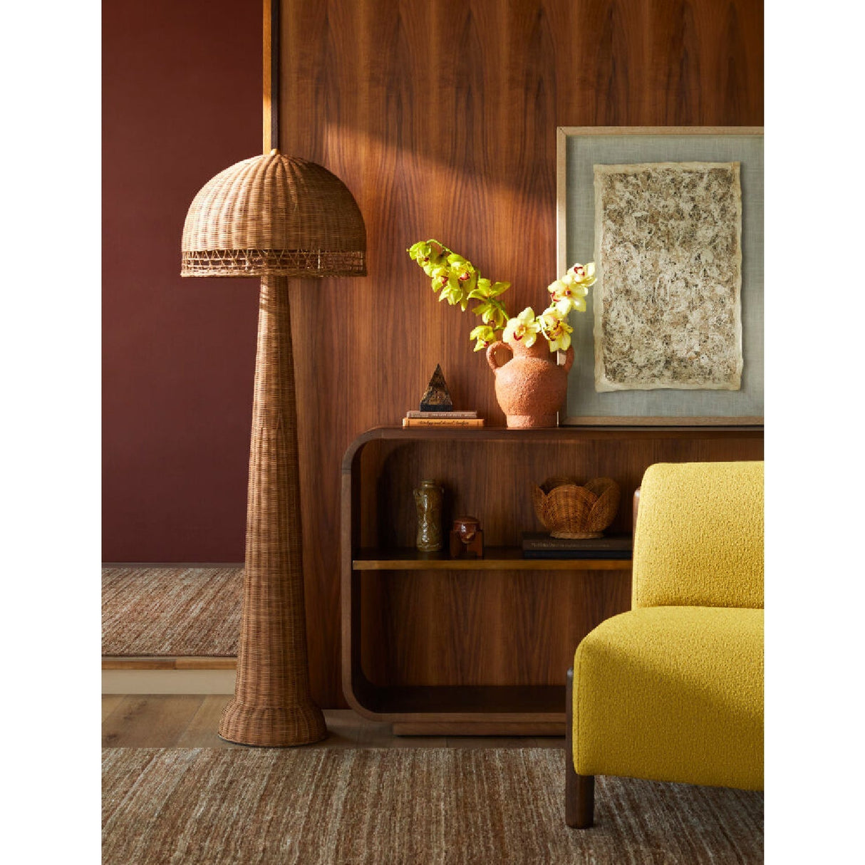 Modern European furniture - Natural Rattan Dome Floor Lamp - www.oroa.com