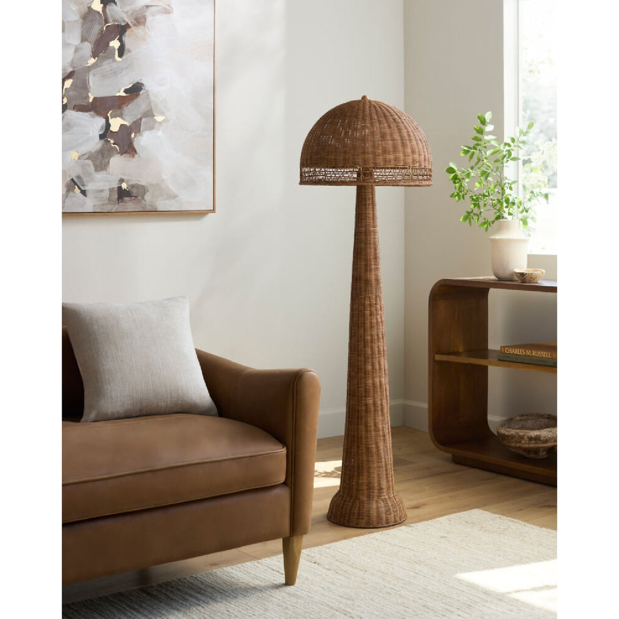 Modern European furniture - Natural Rattan Dome Floor Lamp - www.oroa.com