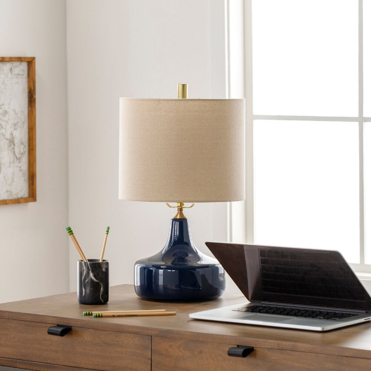 Modern European furniture - Drum Linen Ceramic Table Lamp - www.oroa.com