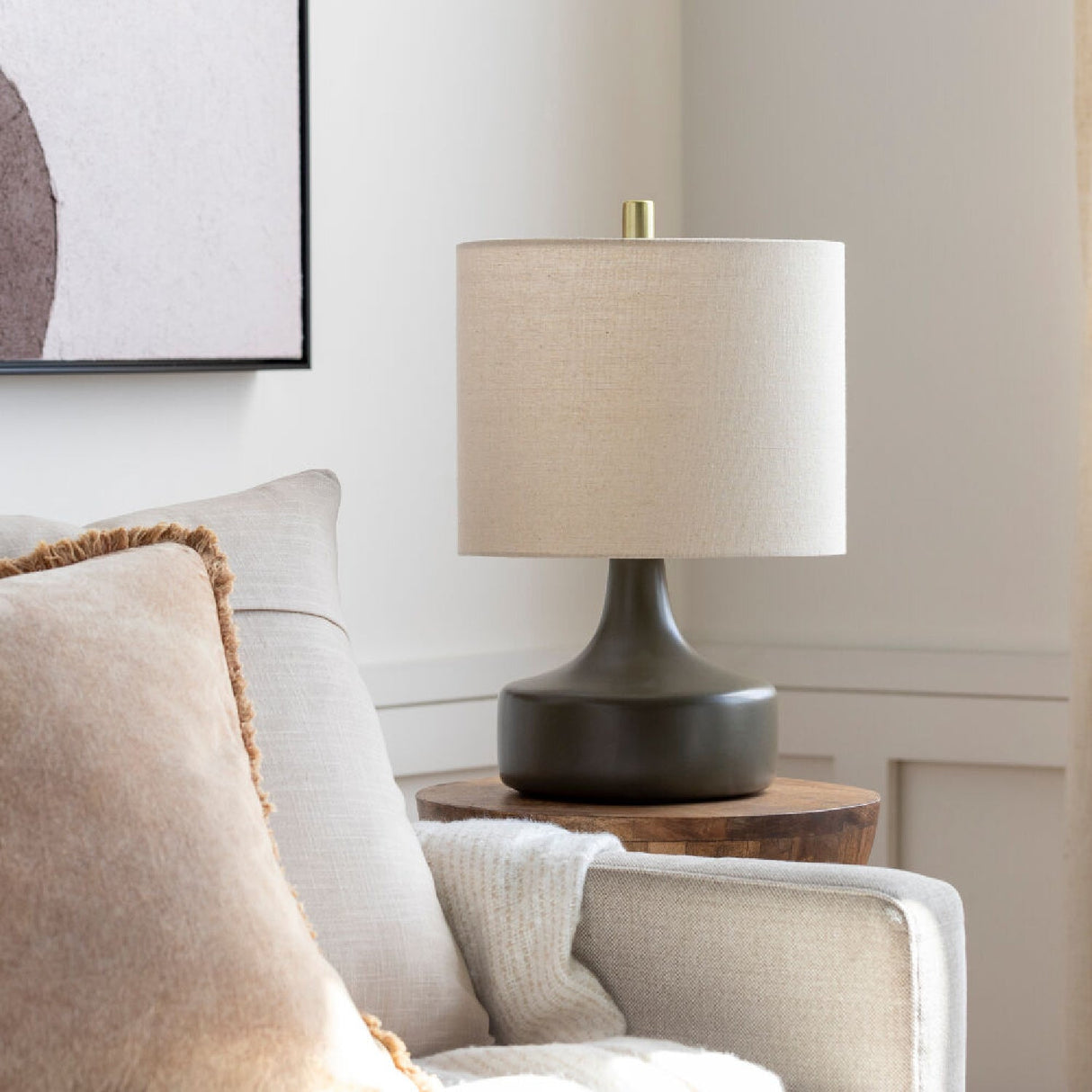 Modern European furniture - Drum Linen Ceramic Table Lamp - www.oroa.com