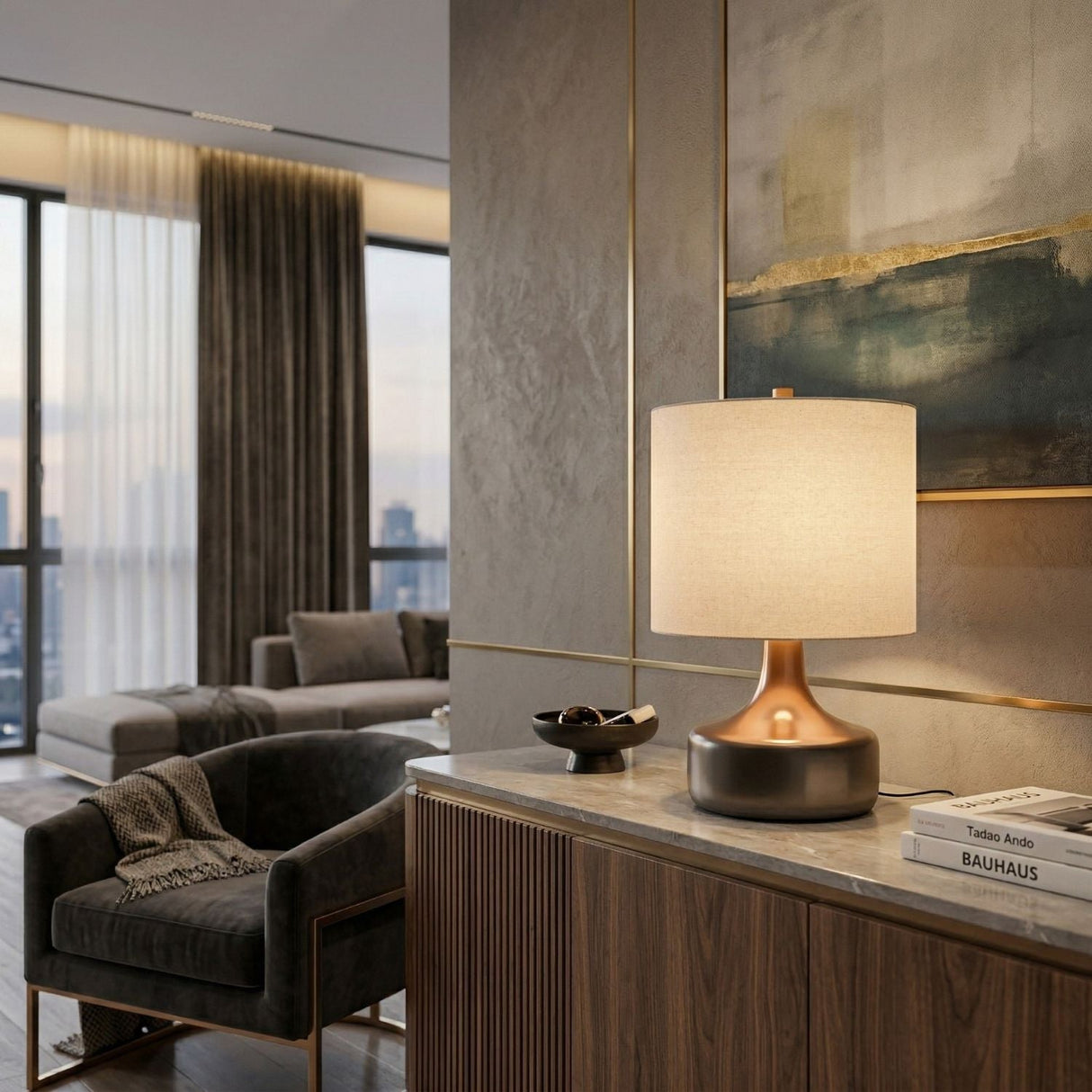 Modern European furniture - Drum Linen Ceramic Table Lamp - www.oroa.com