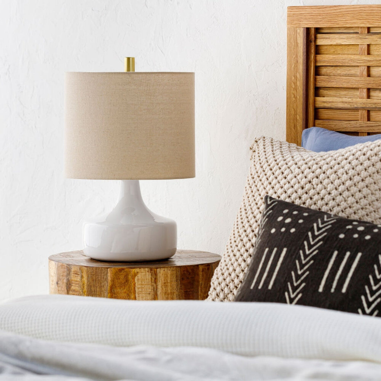 Modern European furniture - Drum Linen Ceramic Table Lamp - www.oroa.com
