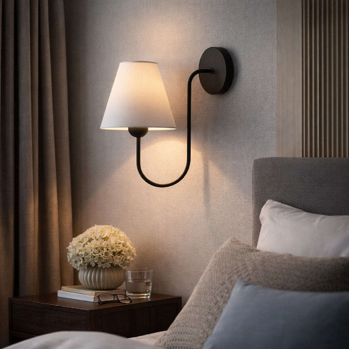 Modern European furniture - Linen Curved-Arm Wall Lamp - www.oroa.com