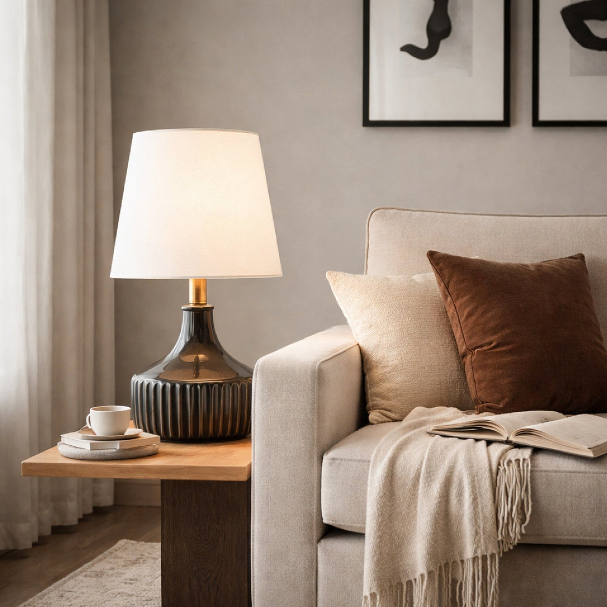 Modern European furniture - White Jute Ceramic Table Lamp - www.oroa.com