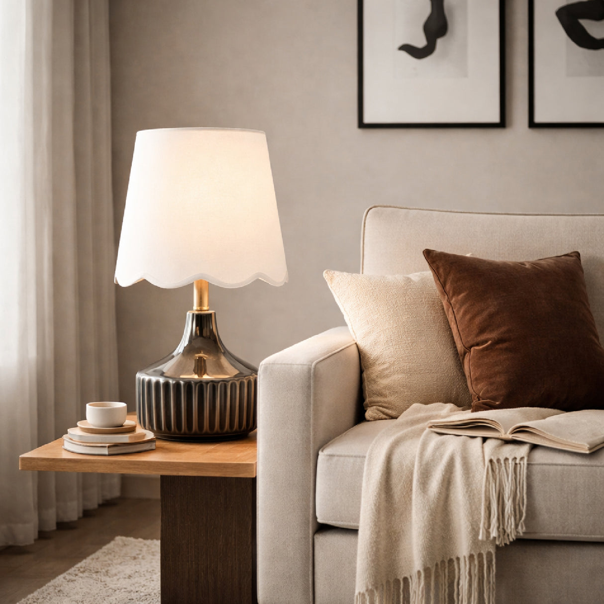 Modern European furniture - Scalloped Jute Table Lamp - www.oroa.com