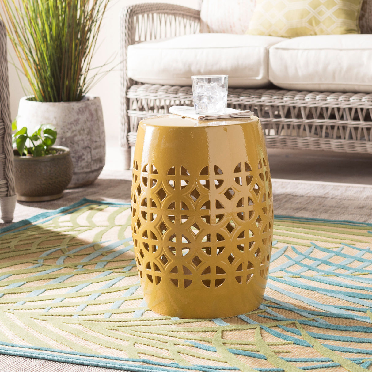 Modern European furniture - Openwork Ceramic Garden Stool - www.oroa.com