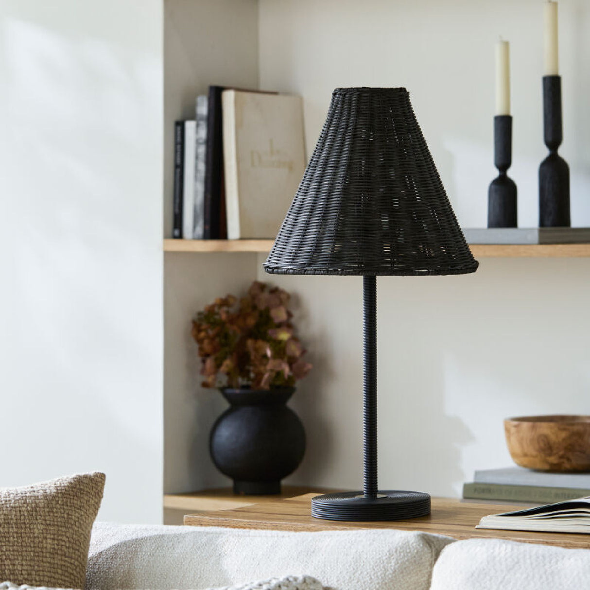 Modern European furniture - Black Rattan Accent Table Lamp - www.oroa.com
